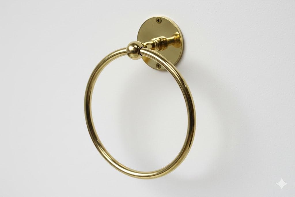 towel ring, unlacquered brass, towel rack, towel rod, towel rail, vintage towel holder, old towel holder, brass hardware, bathroom hardware,