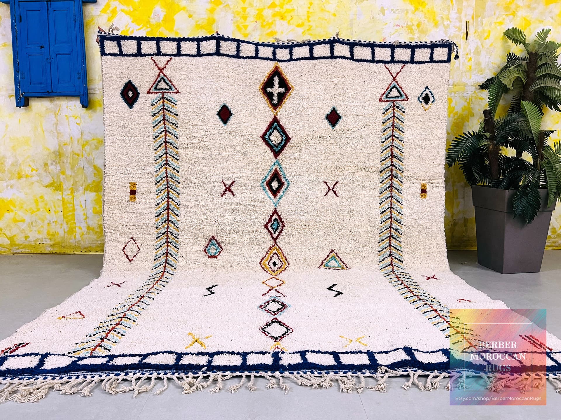 Neutral Leaf Column Beni Ourain Rug