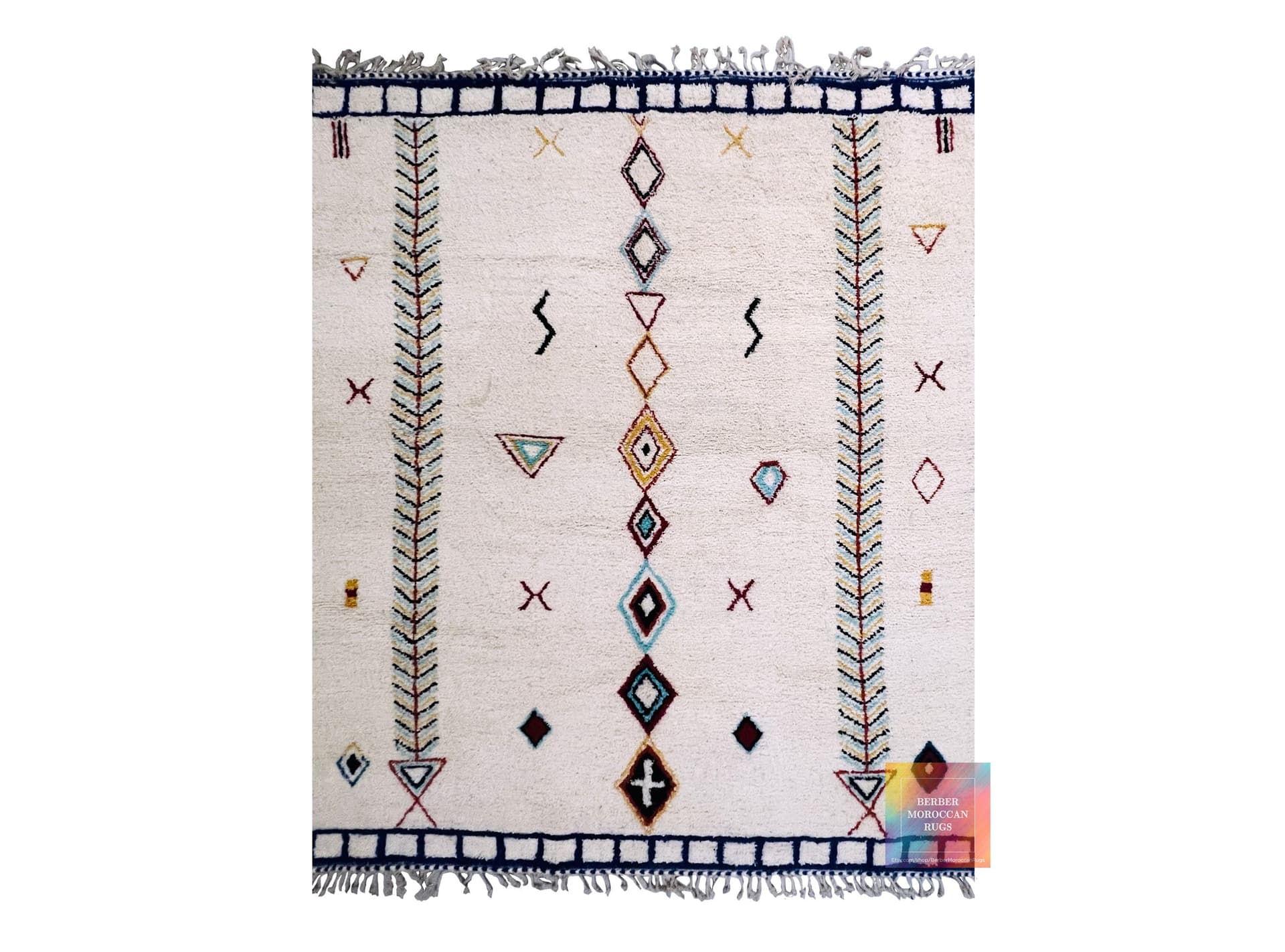 Neutral Leaf Column Beni Ourain Rug