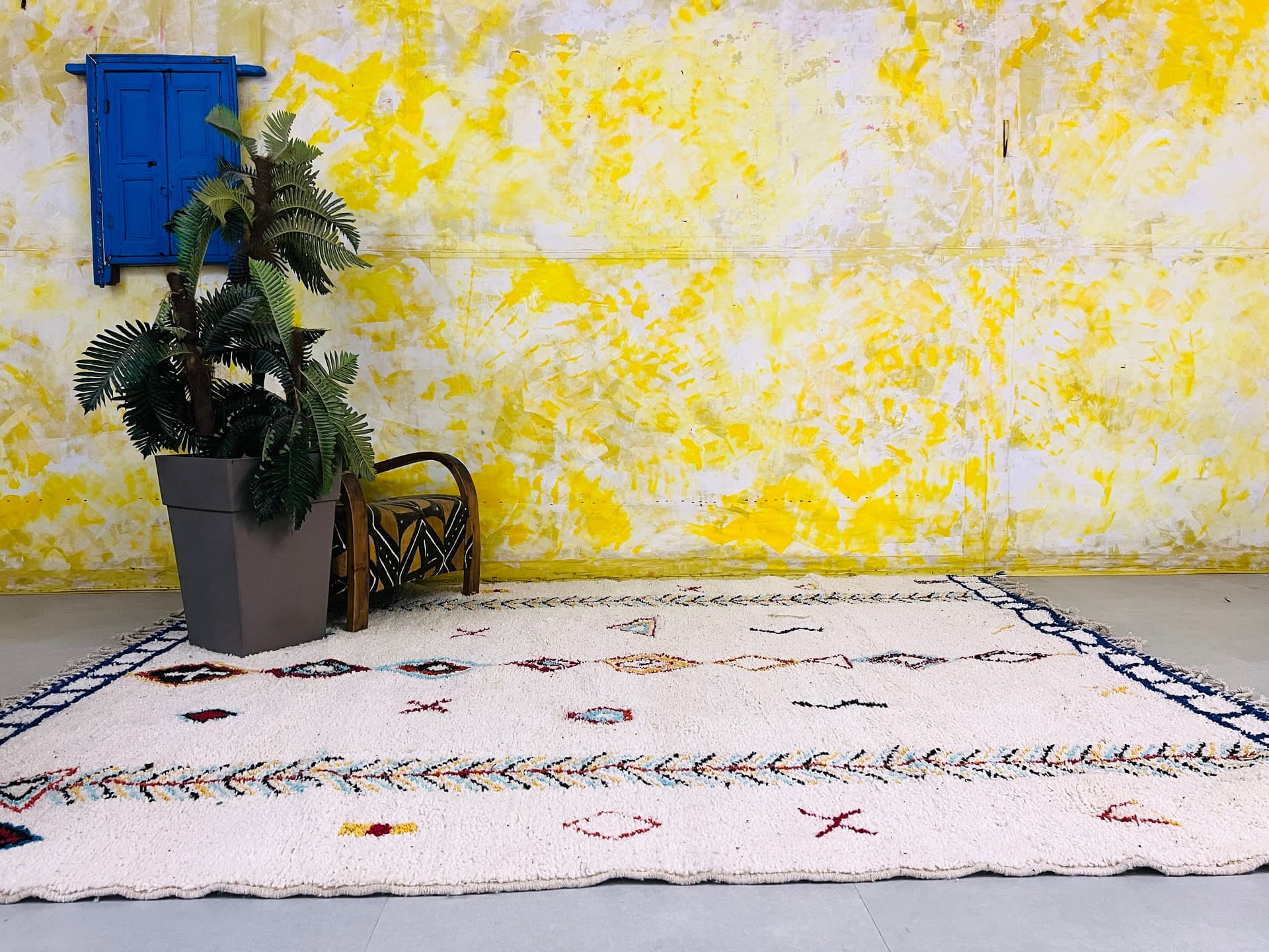 Neutral Leaf Column Beni Ourain Rug