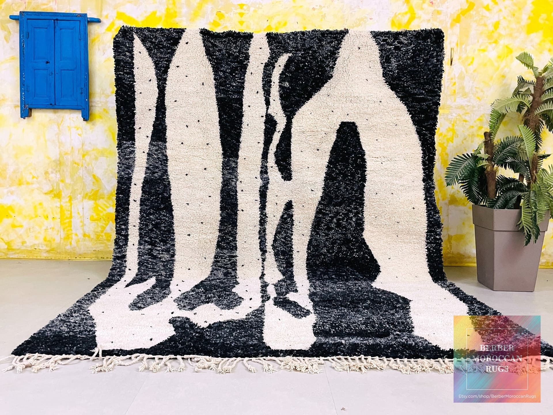 Black Organic Stripe Beni Ourain Rug