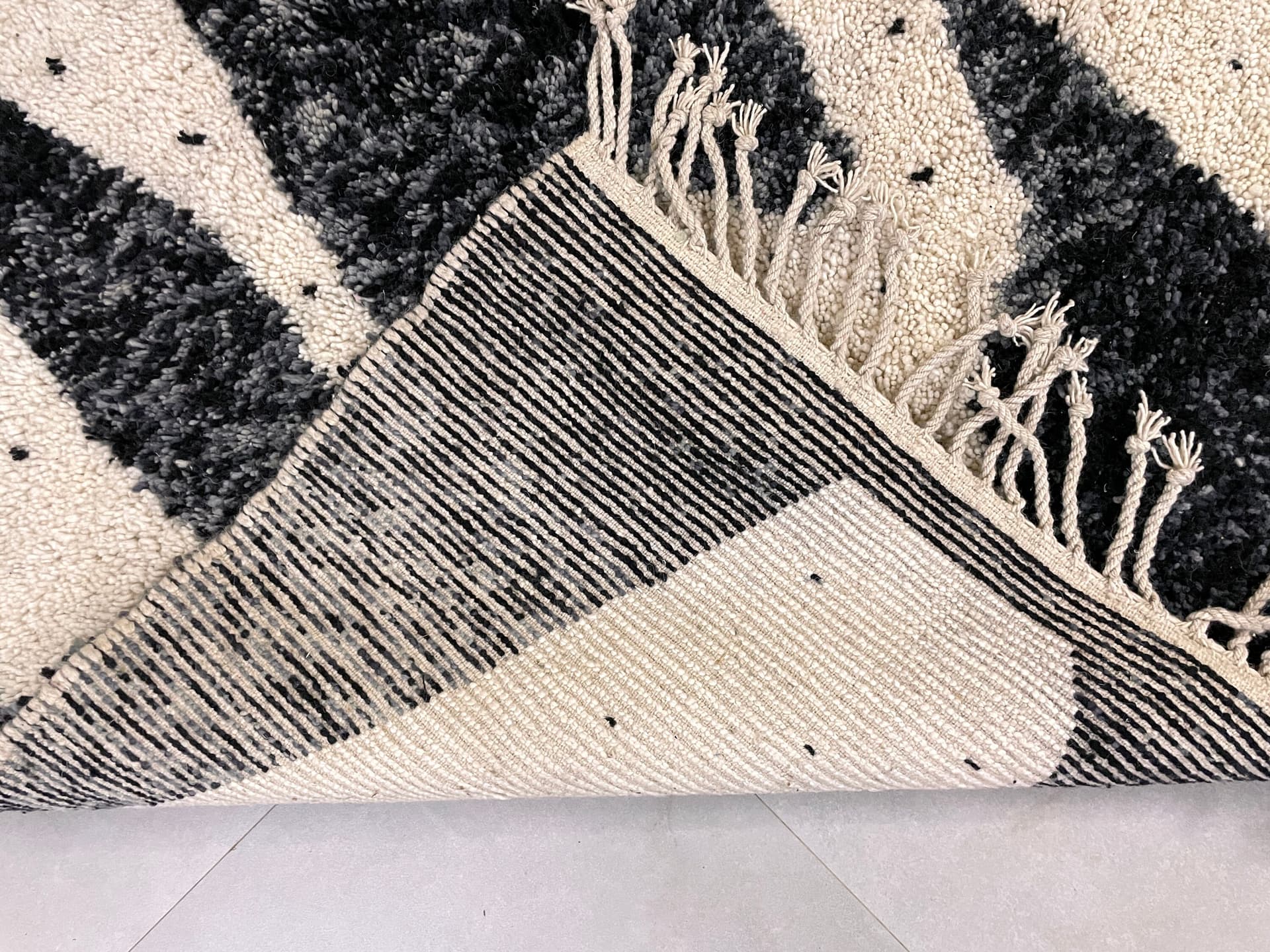 Black Organic Stripe Beni Ourain Rug