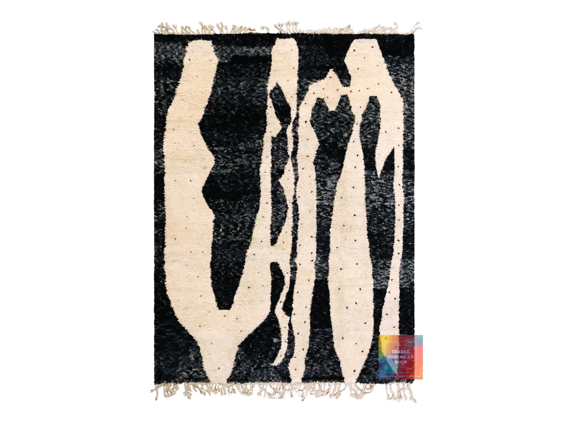 Black Organic Stripe Beni Ourain Rug
