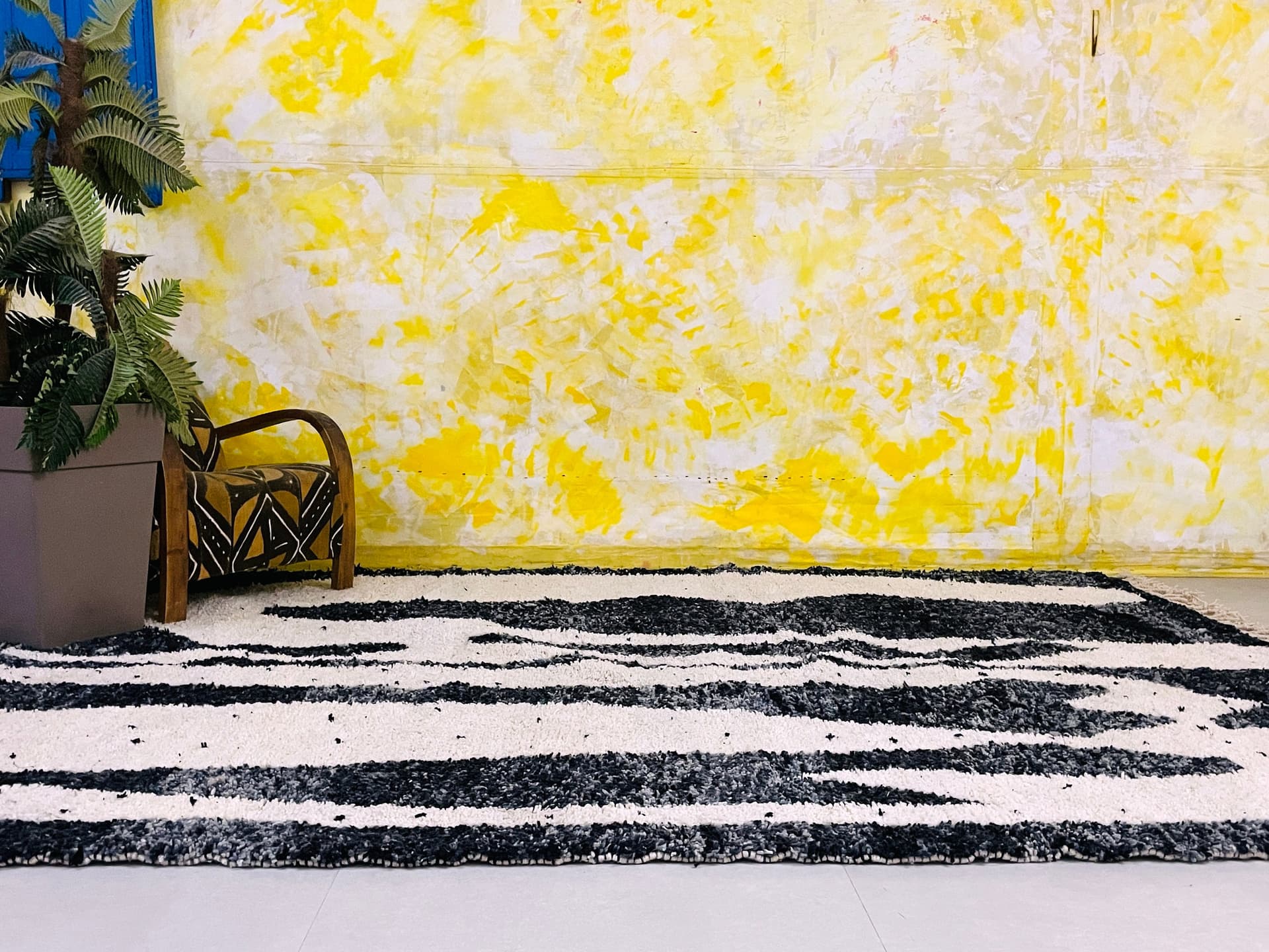 Black Organic Stripe Beni Ourain Rug