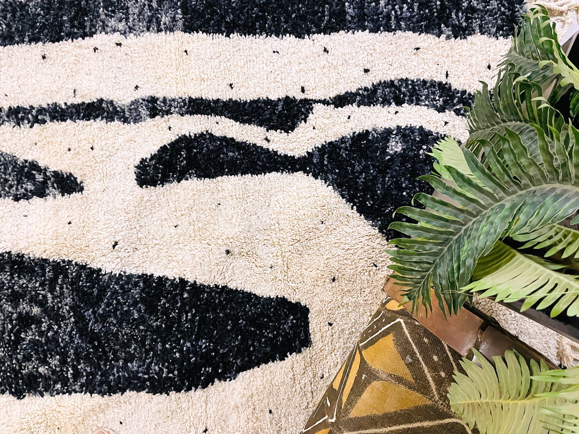 Black Organic Stripe Beni Ourain Rug
