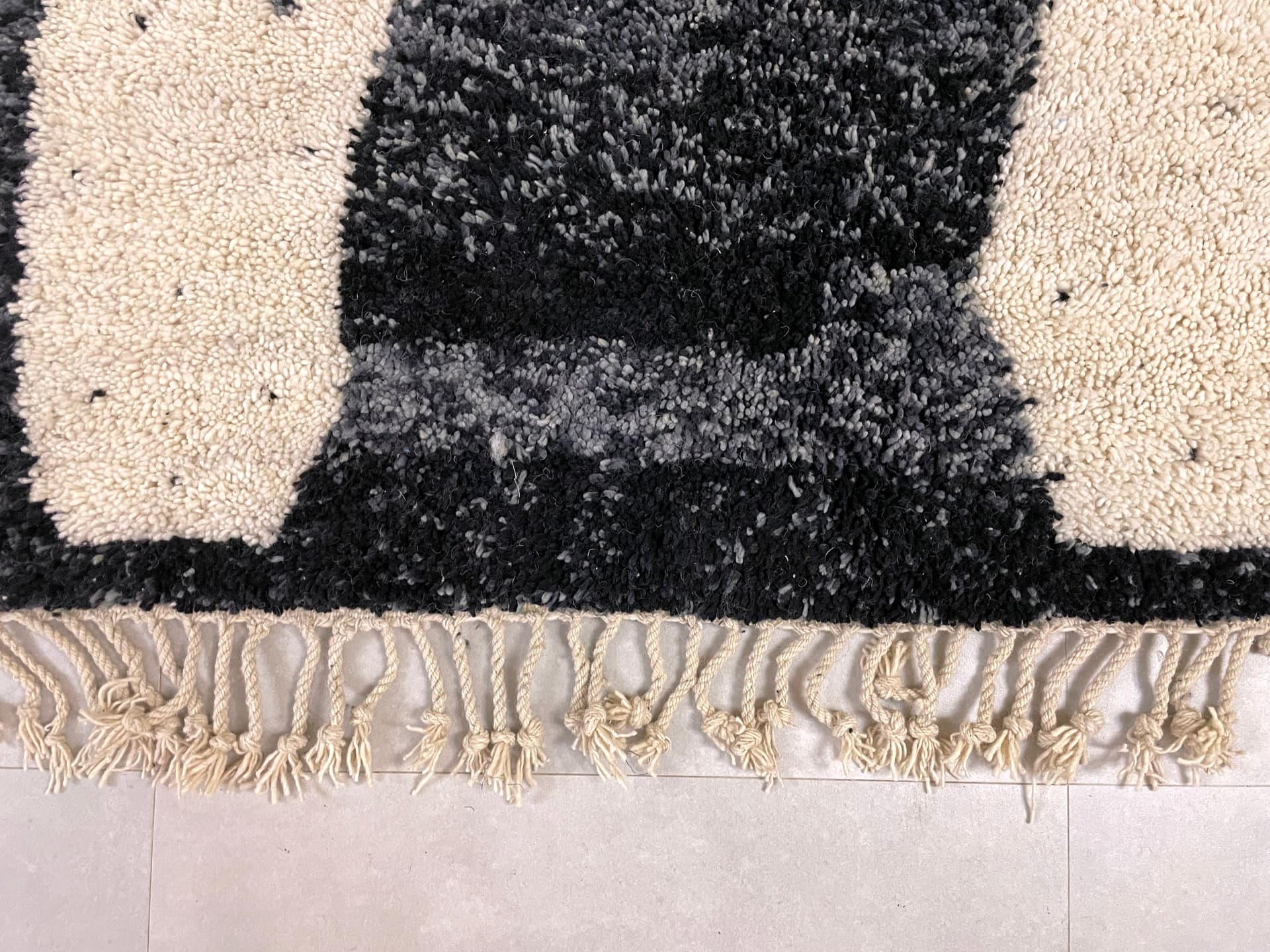Black Organic Stripe Beni Ourain Rug