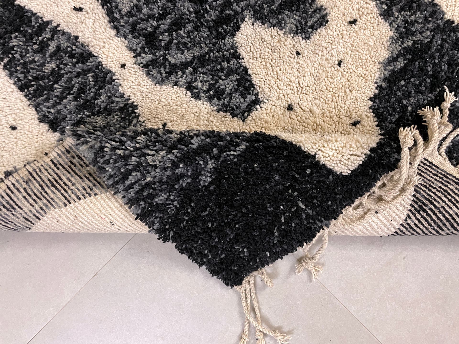 Black Organic Stripe Beni Ourain Rug