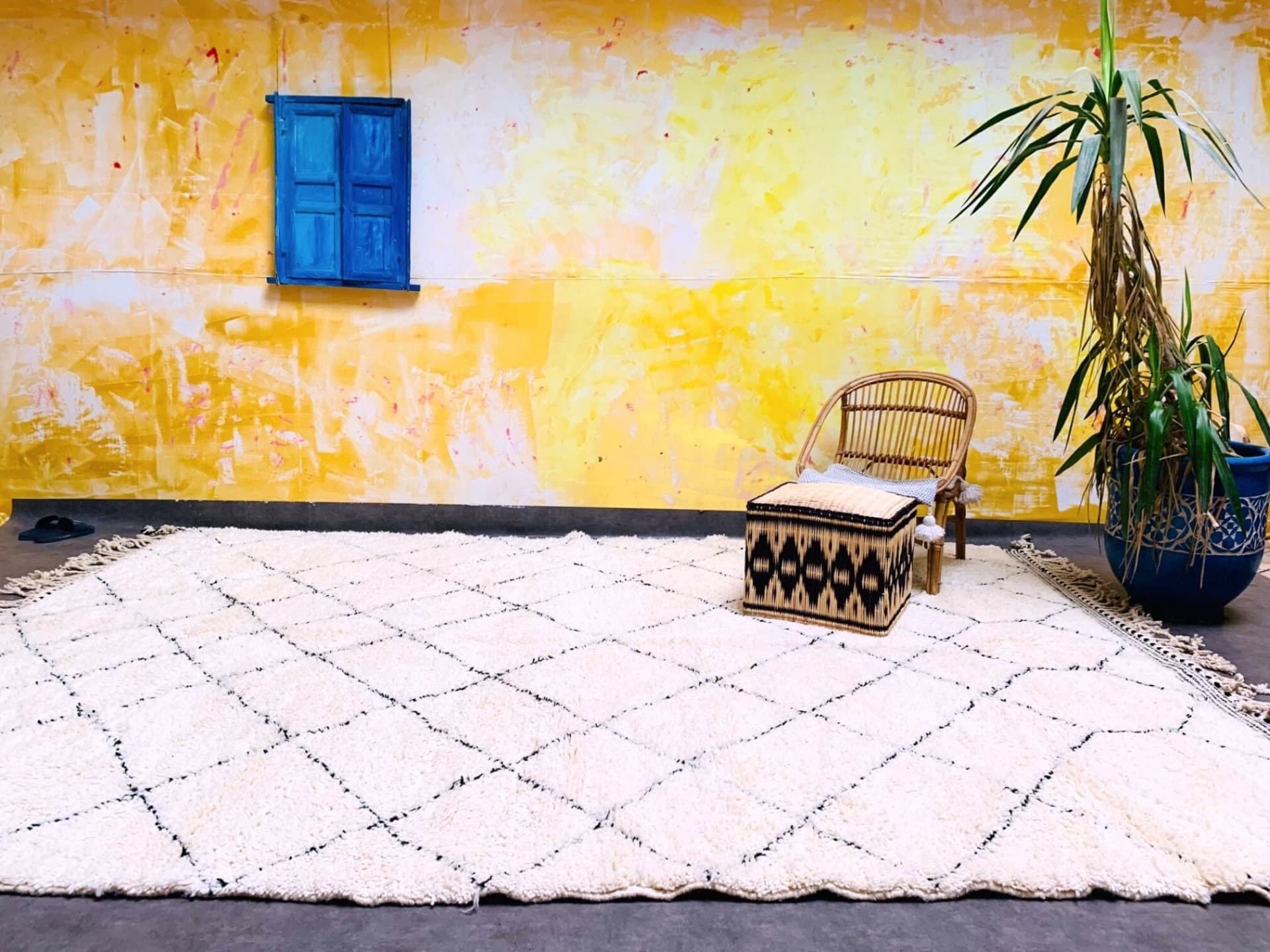 Ivory Offset Diamond Beni Ourain Rug