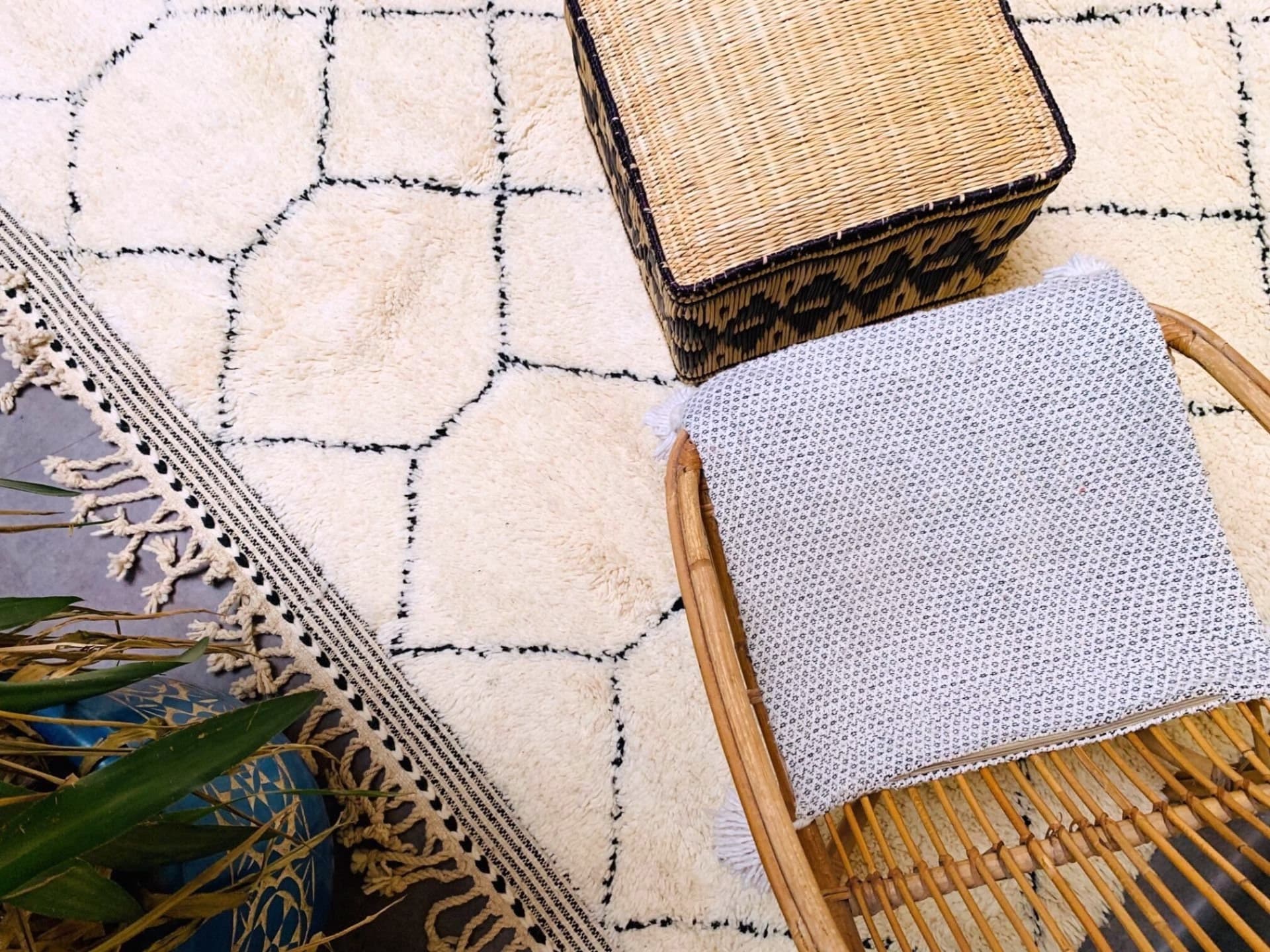 Ivory Offset Diamond Beni Ourain Rug