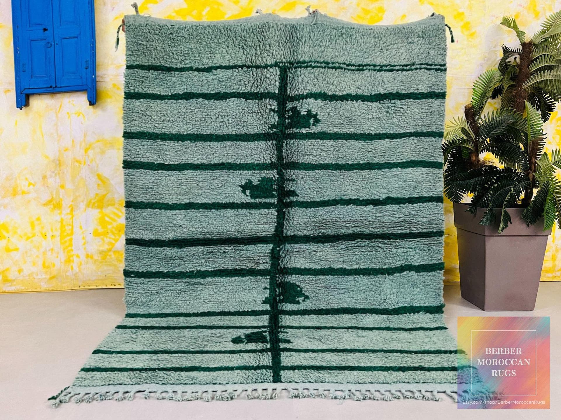 Emerald Green Striped Boujaad Rug