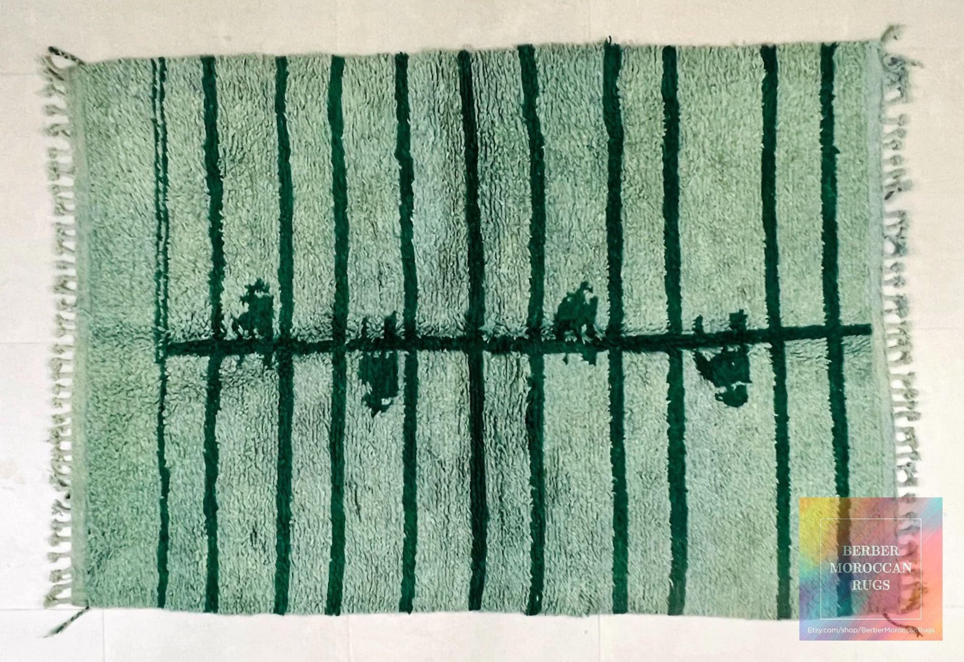 Emerald Green Striped Boujaad Rug