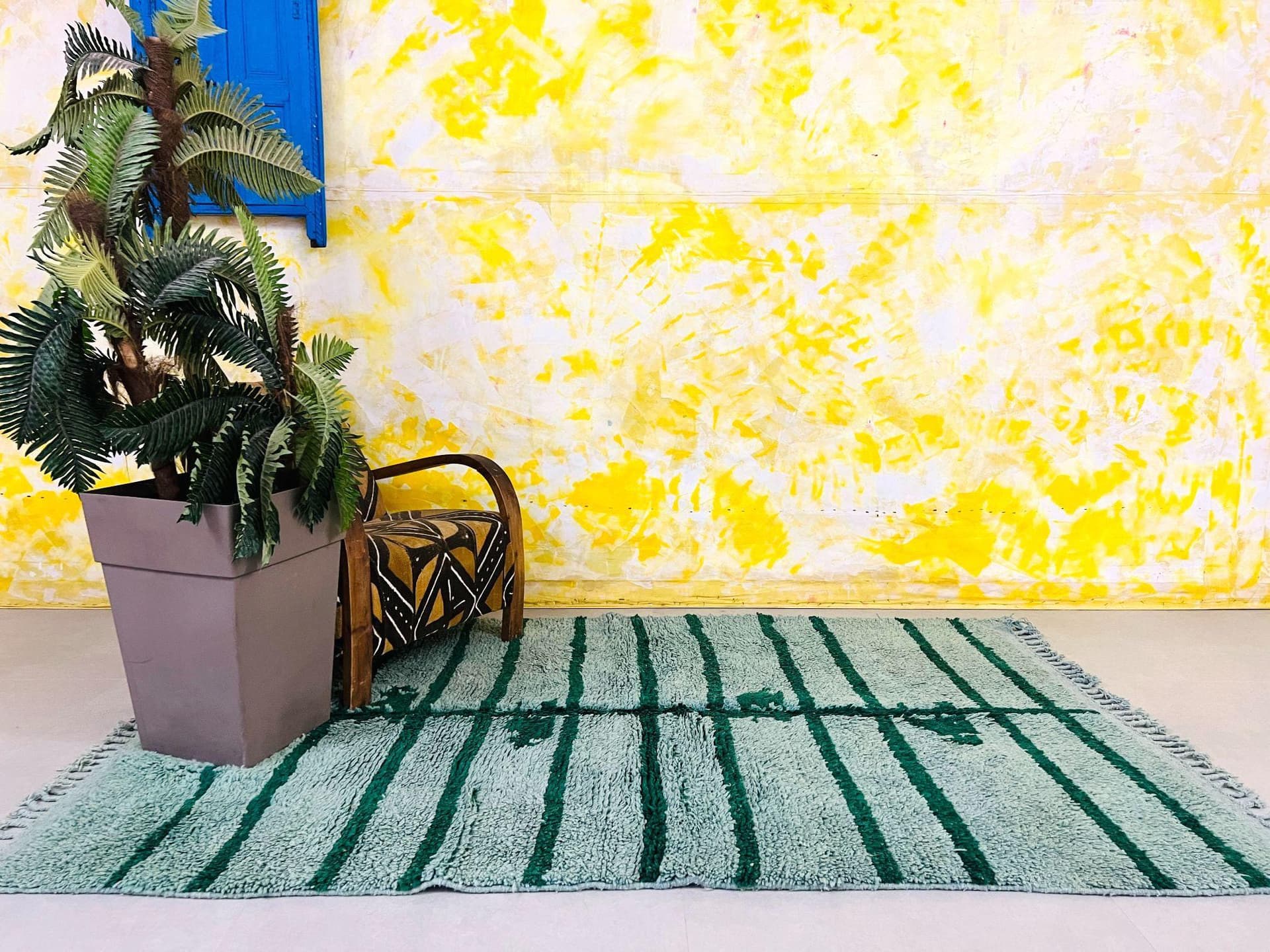 Emerald Green Striped Boujaad Rug