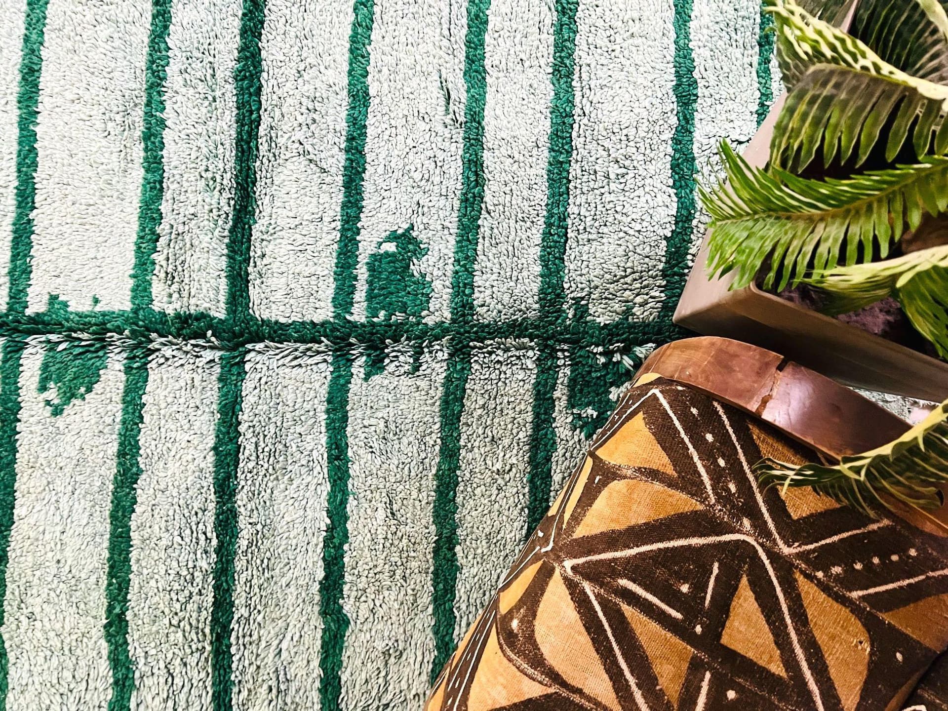 Emerald Green Striped Boujaad Rug