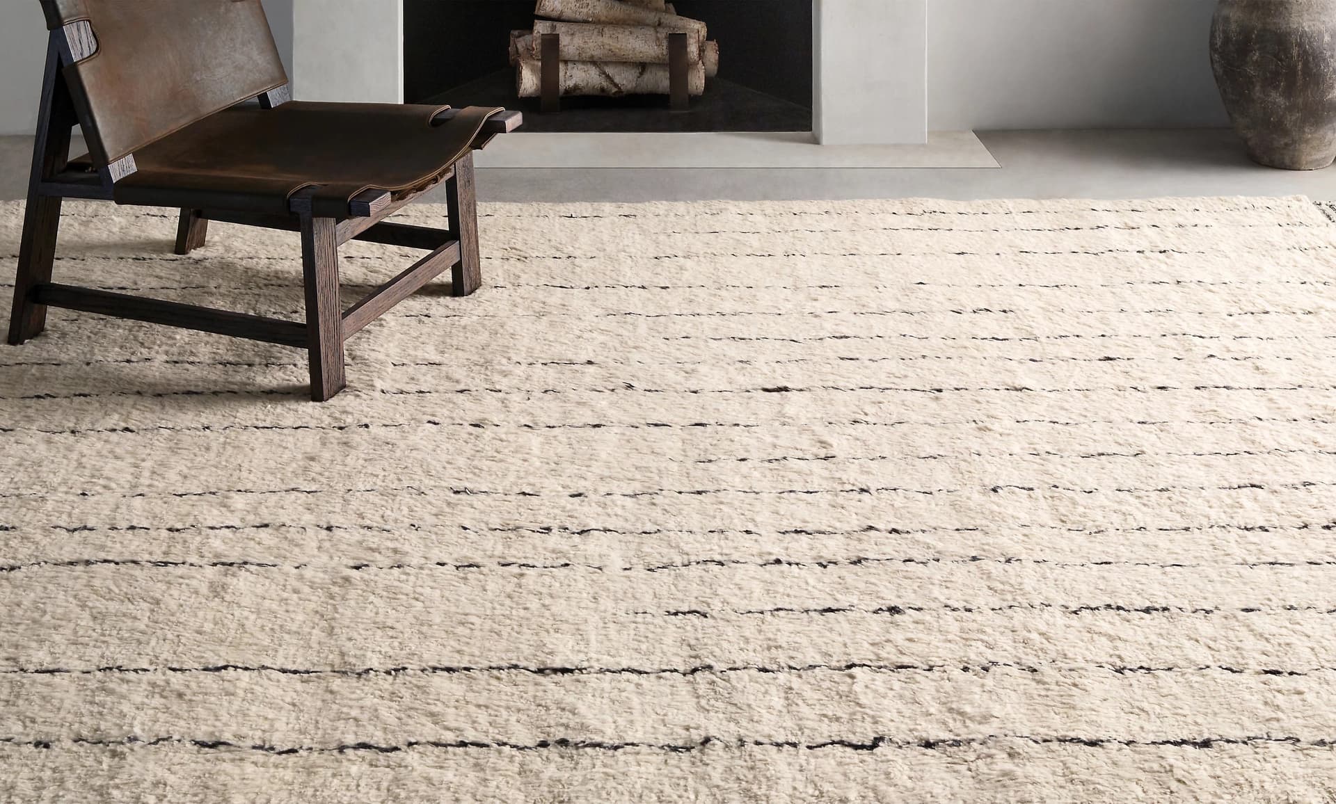 Ivory Linear Beni Ourain Rug