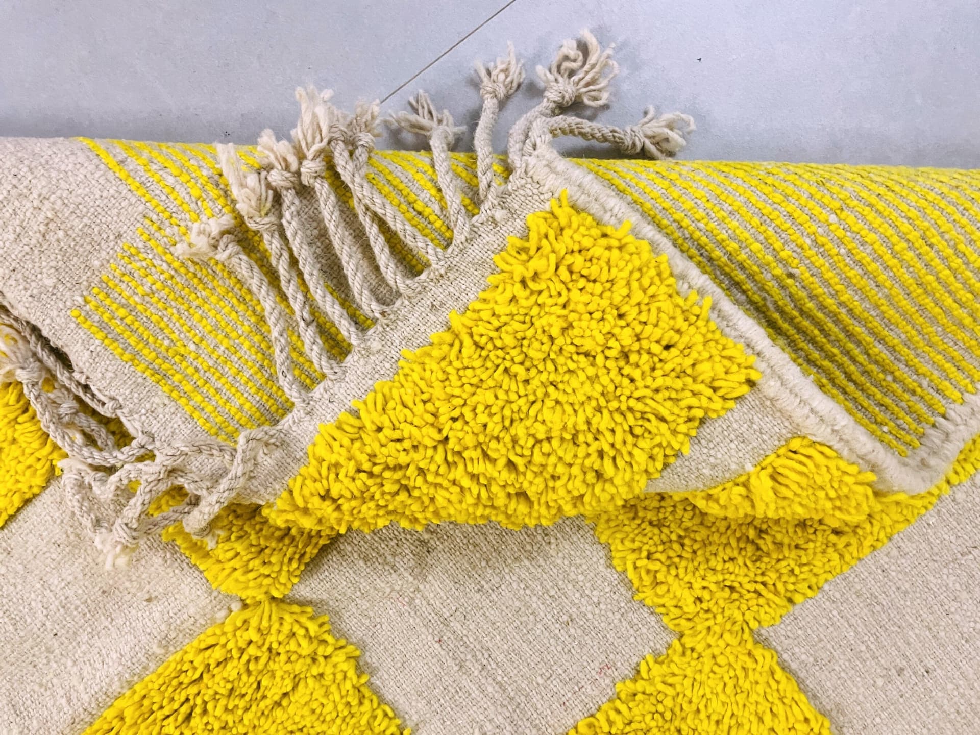 Yellow Blockwork Beni Ourain Rug