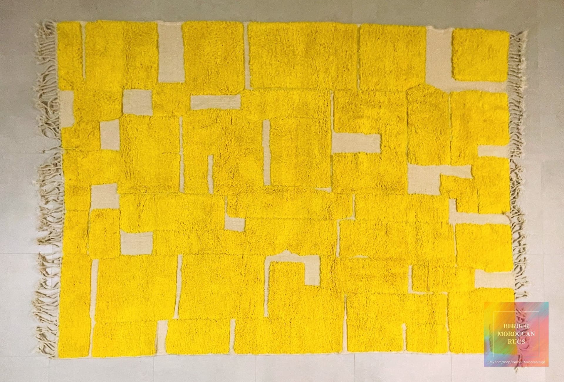Yellow Blockwork Beni Ourain Rug