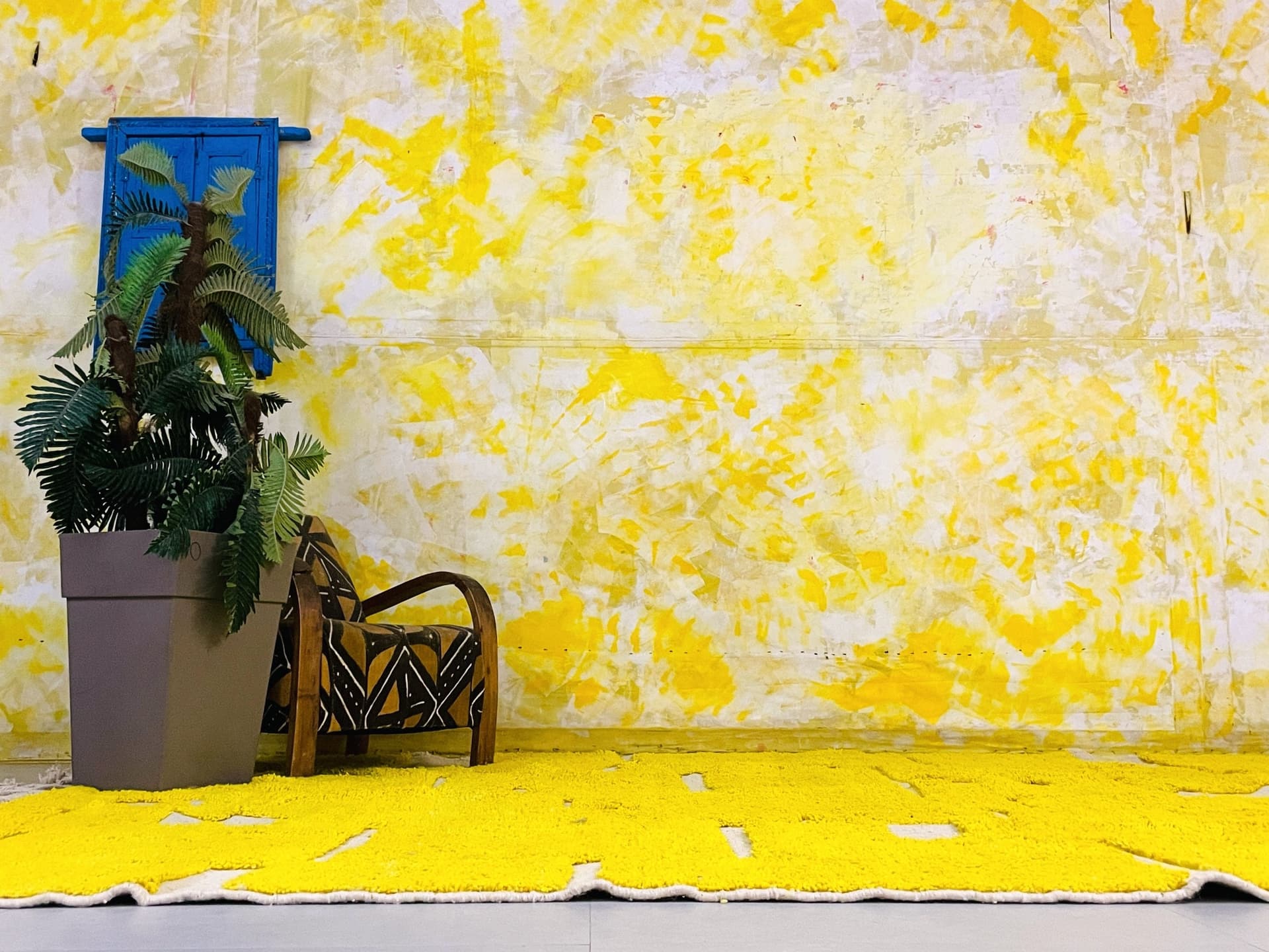 Yellow Blockwork Beni Ourain Rug