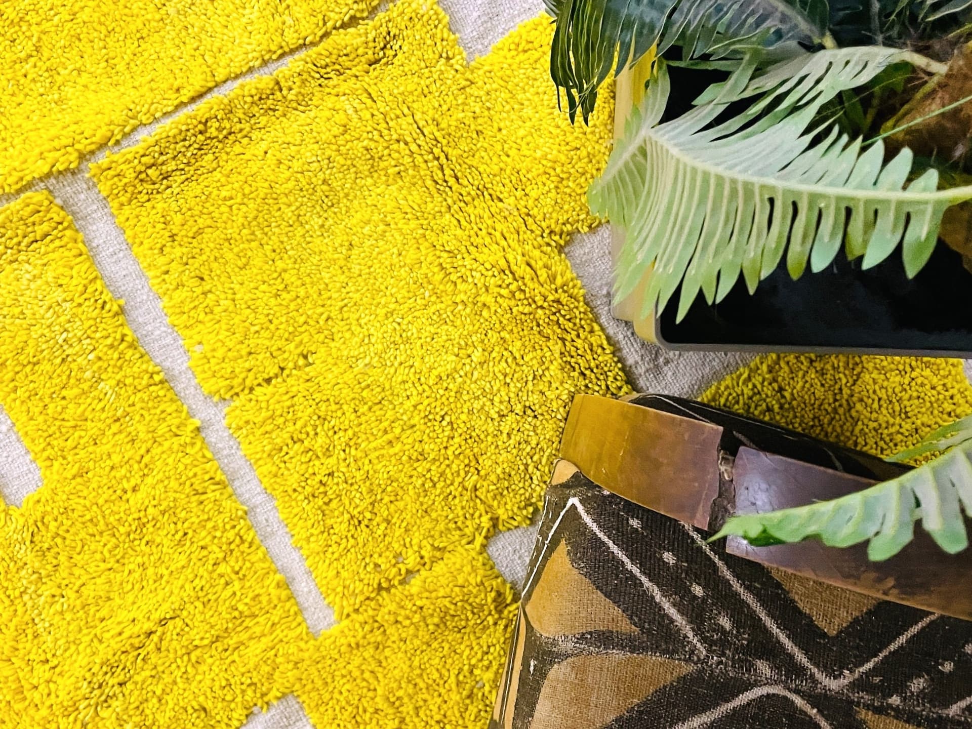 Yellow Blockwork Beni Ourain Rug