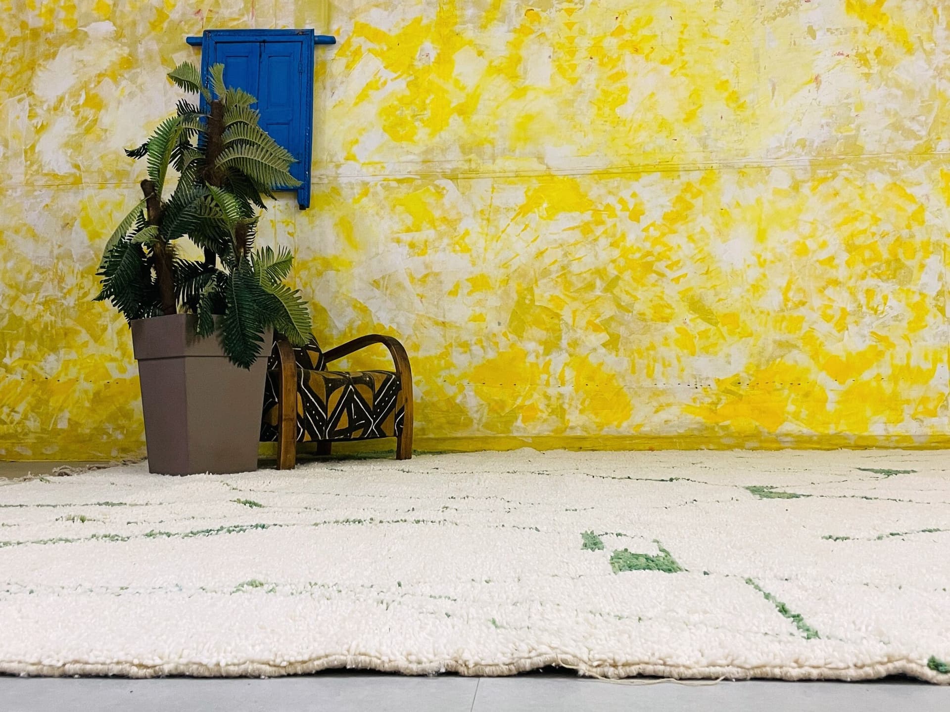 Ivory Green Line Beni Ourain Rug