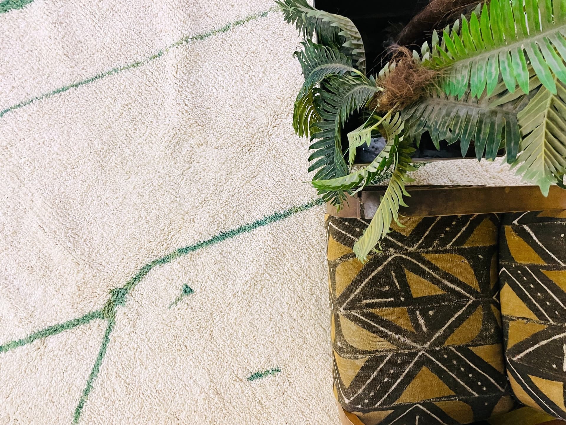 Ivory Green Line Beni Ourain Rug