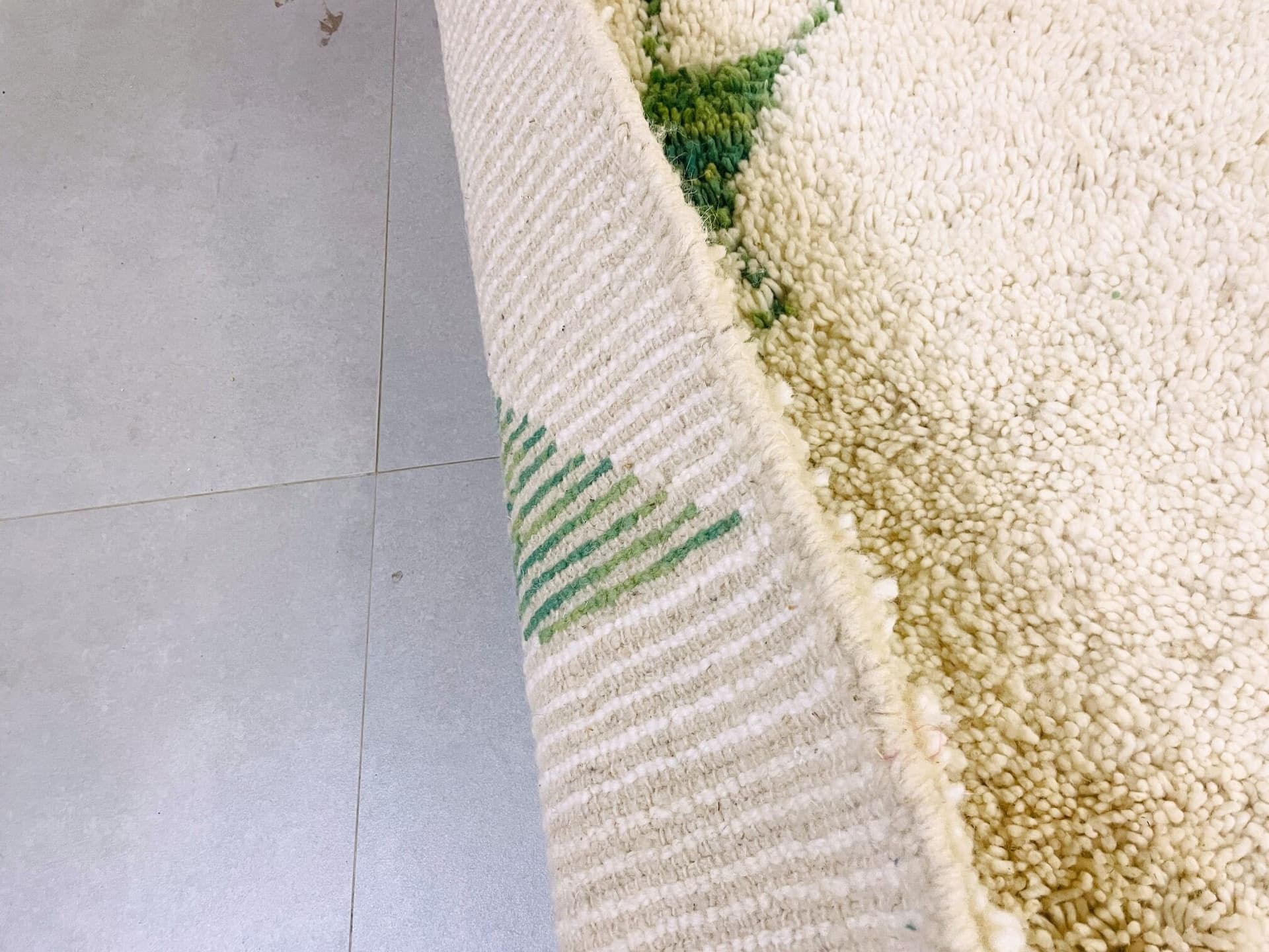 Ivory Green Line Beni Ourain Rug