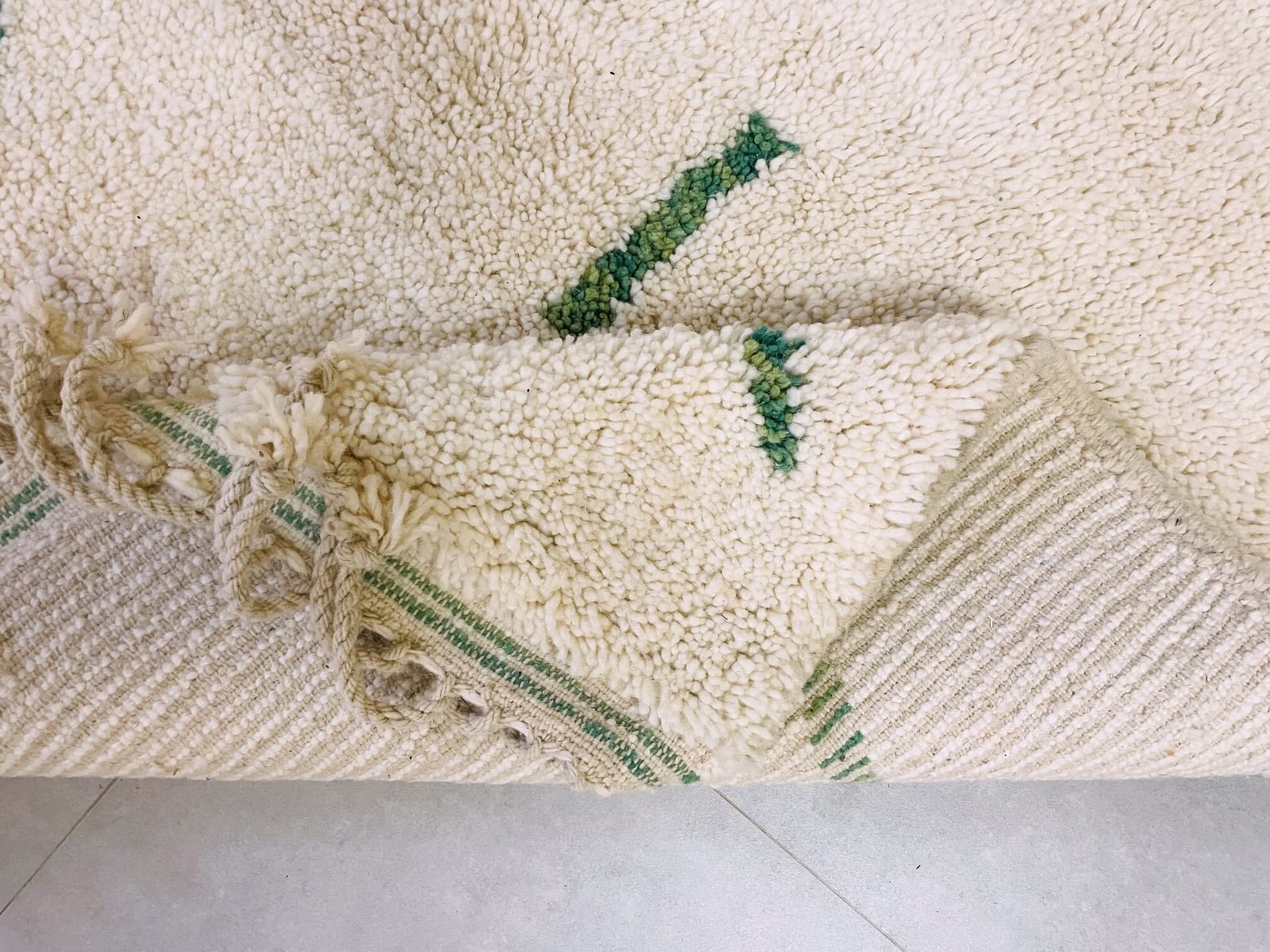 Ivory Green Line Beni Ourain Rug