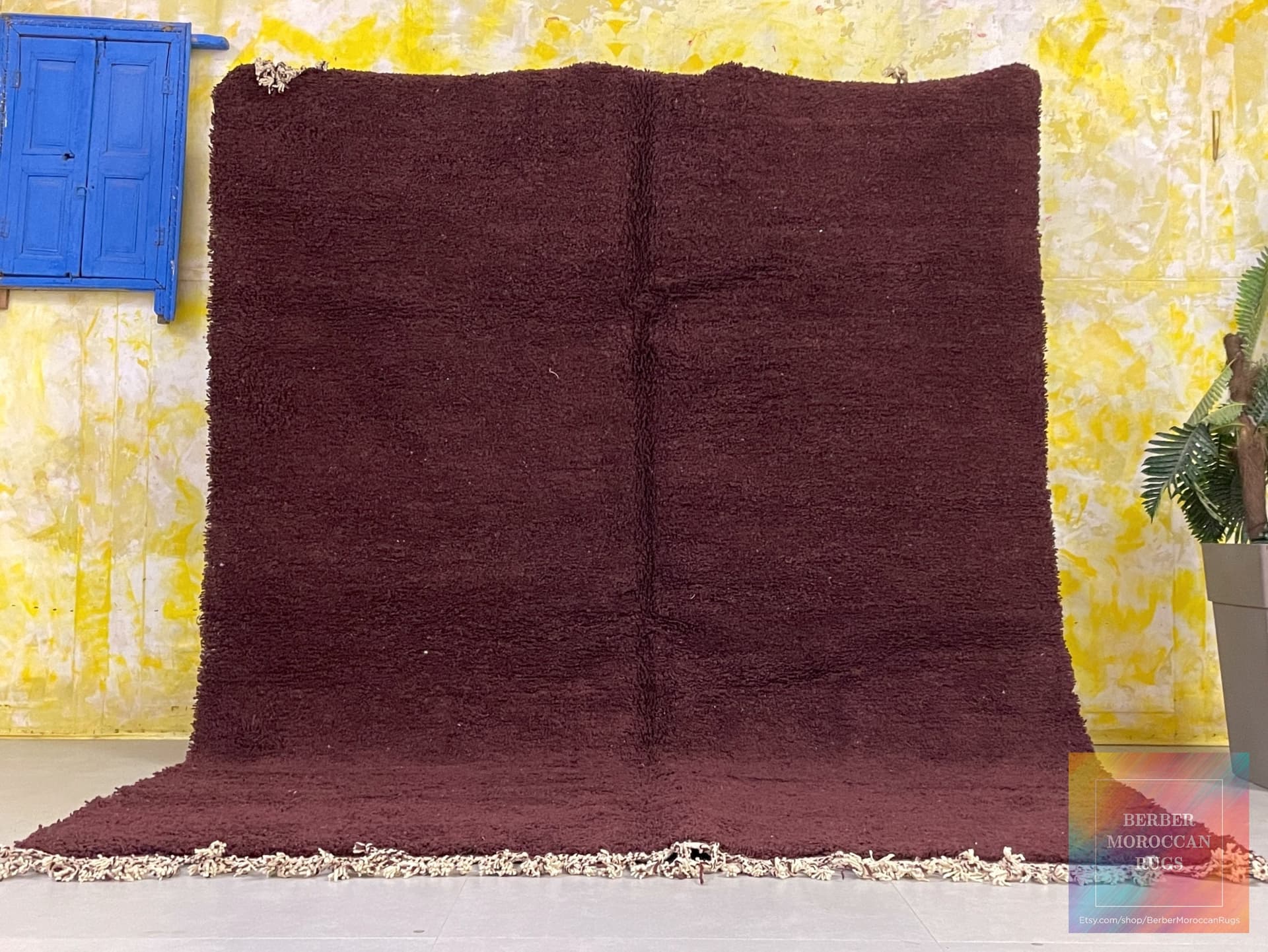 Burgundy Solid Shag Beni Ourain Rug