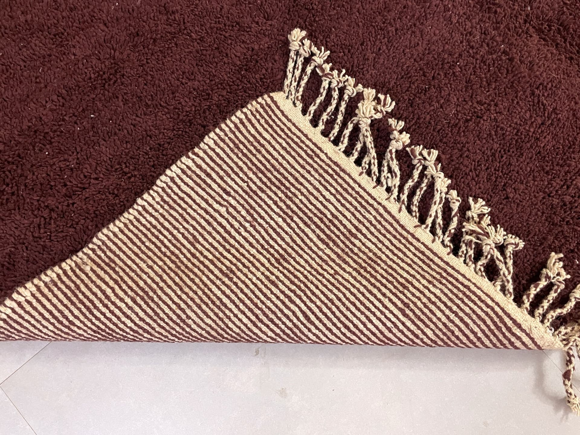 Burgundy Solid Shag Beni Ourain Rug