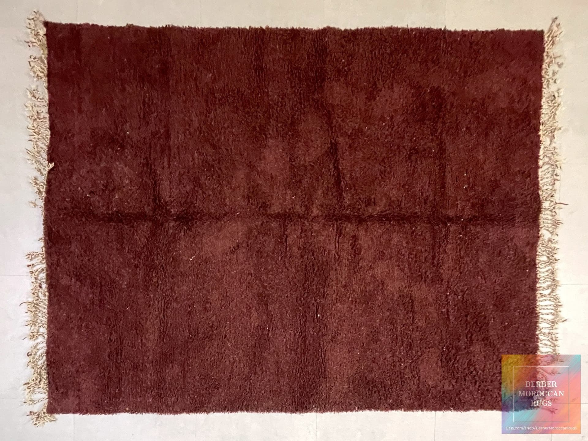 Burgundy Solid Shag Beni Ourain Rug