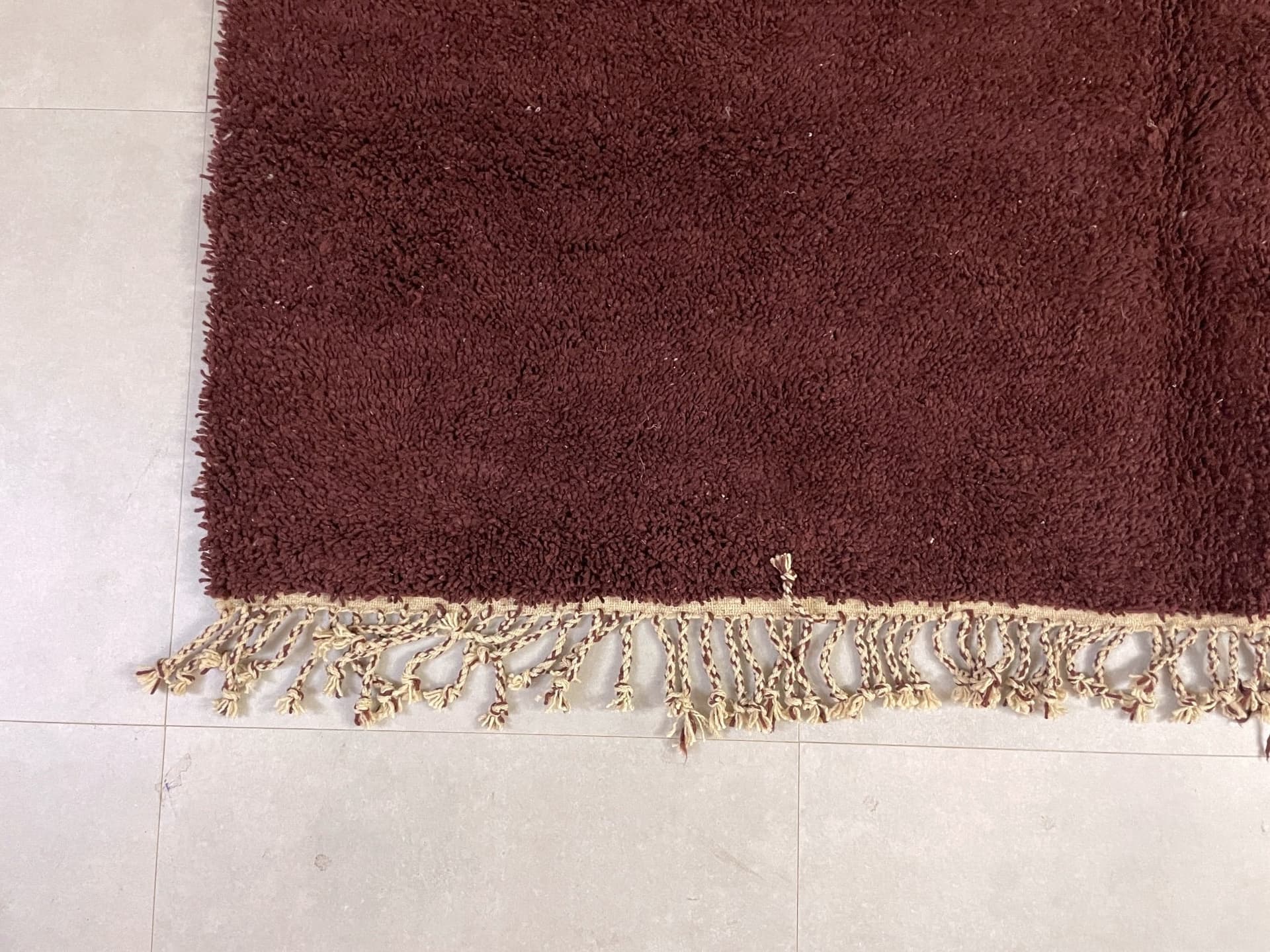 Burgundy Solid Shag Beni Ourain Rug
