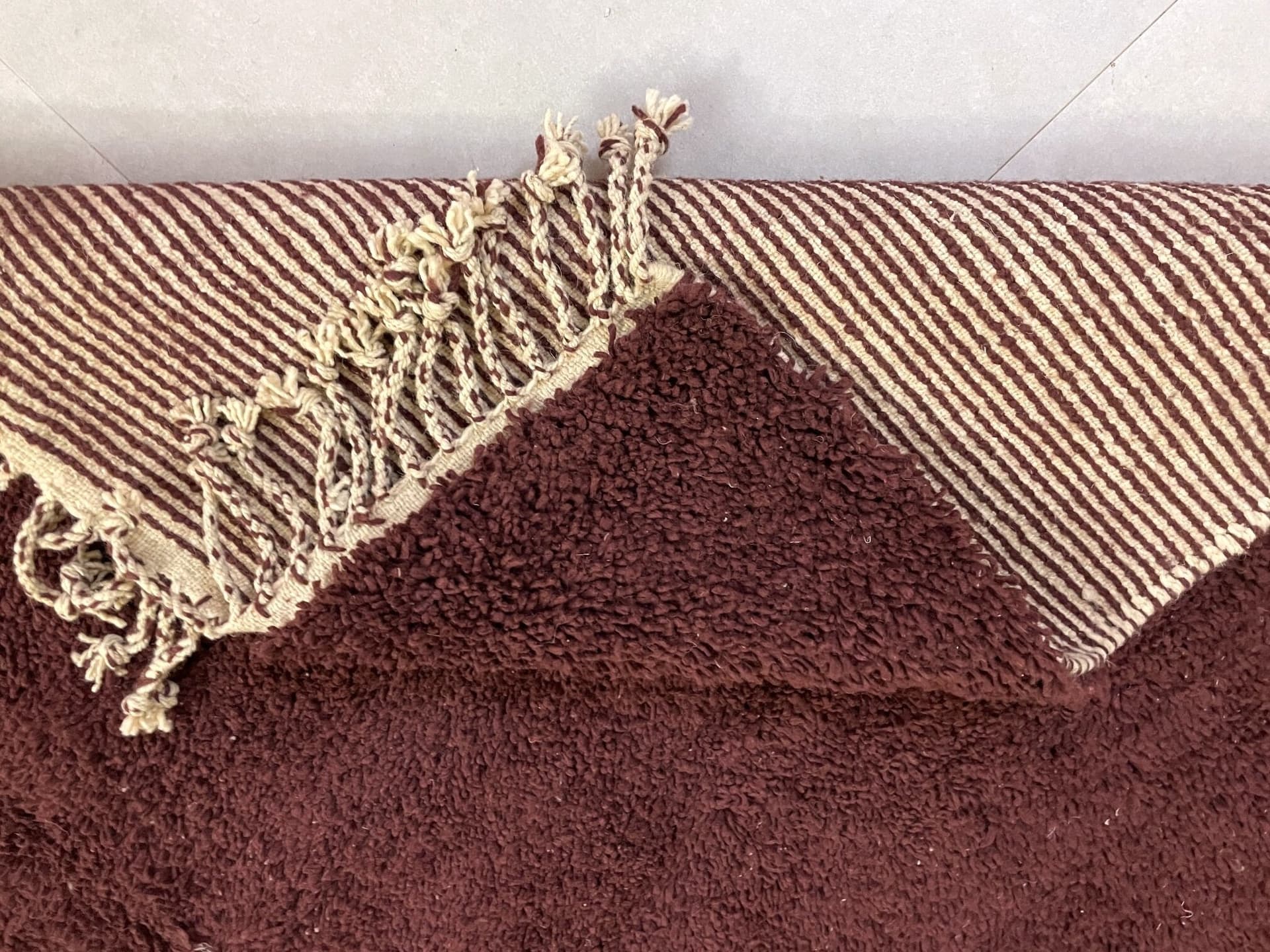 Burgundy Solid Shag Beni Ourain Rug