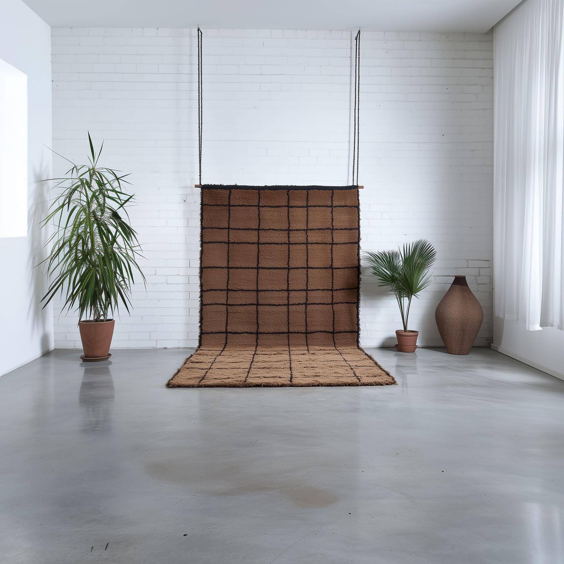 Moroccan grid rug - Handmade berber rug - Custom area rug - Beni ourain rug brown - Living room rug - Moroccan rug - Brown rug wool