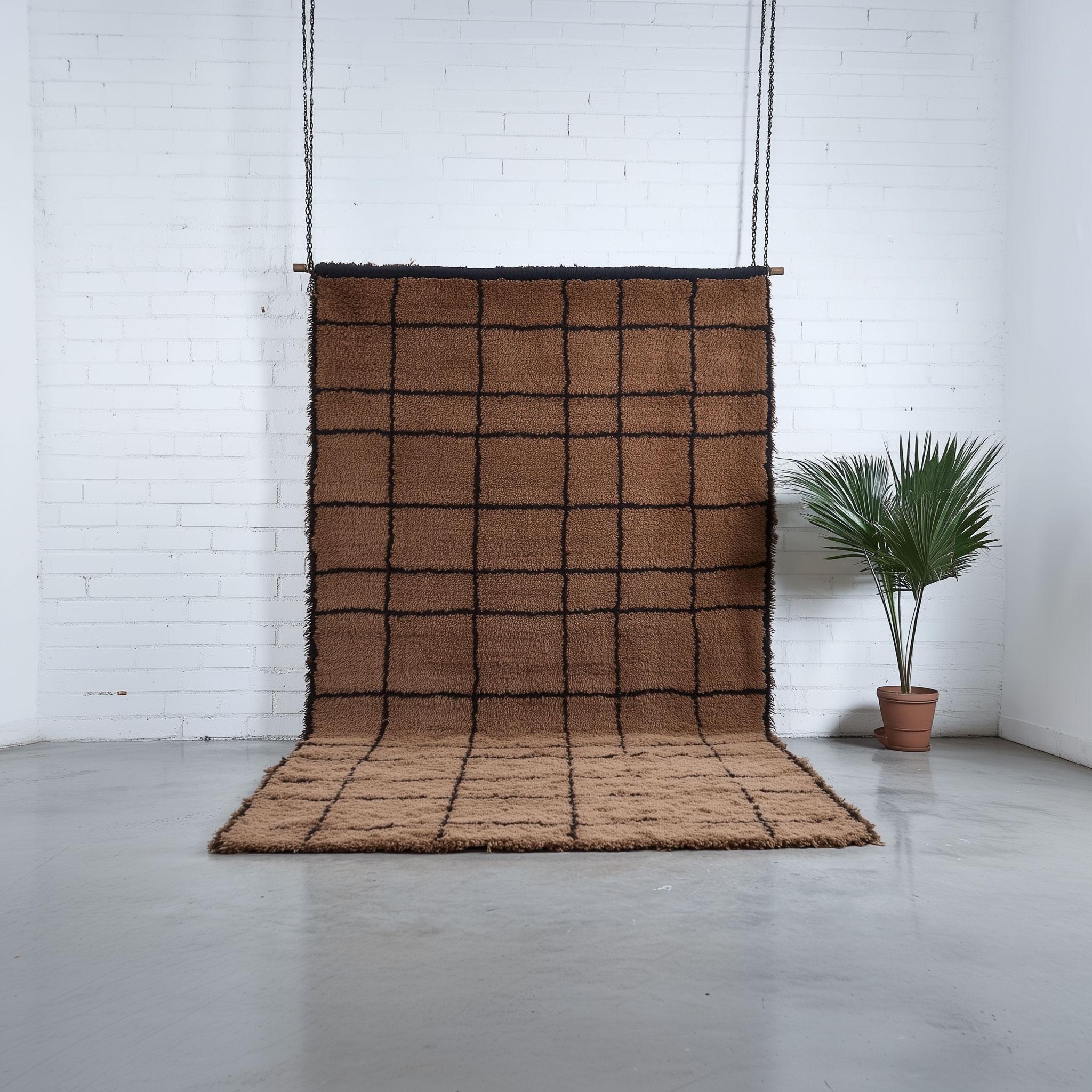 Moroccan grid rug - Handmade berber rug - Custom area rug - Beni ourain rug brown - Living room rug - Moroccan rug - Brown rug wool