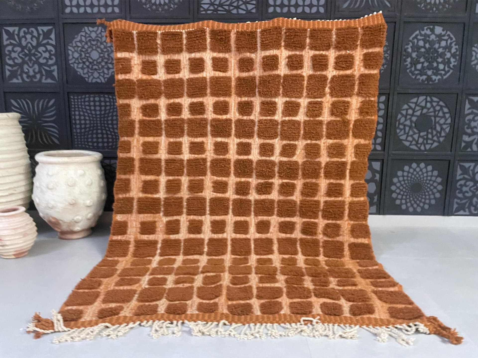 Brown Block Beni Ourain Rug