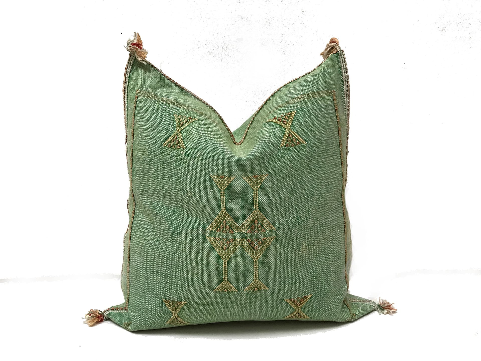 Green silk pillow, Moroccan Sabra cushion, handmade cactus silk pillow, Berber Sabra cushion, Pillow Throw, Moroccan Lumbar Sabra Cushion