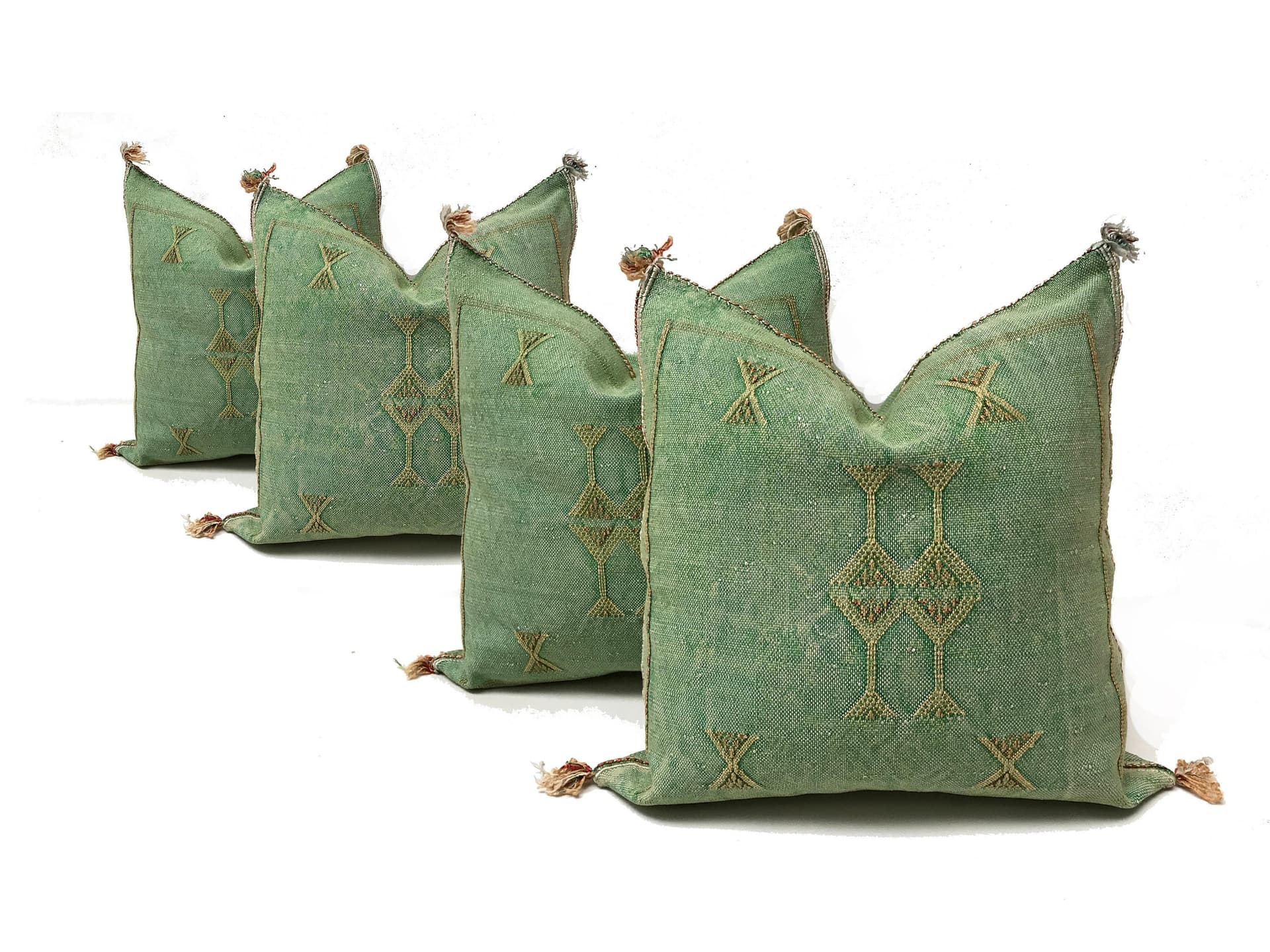 Green silk pillow, Moroccan Sabra cushion, handmade cactus silk pillow, Berber Sabra cushion, Pillow Throw, Moroccan Lumbar Sabra Cushion