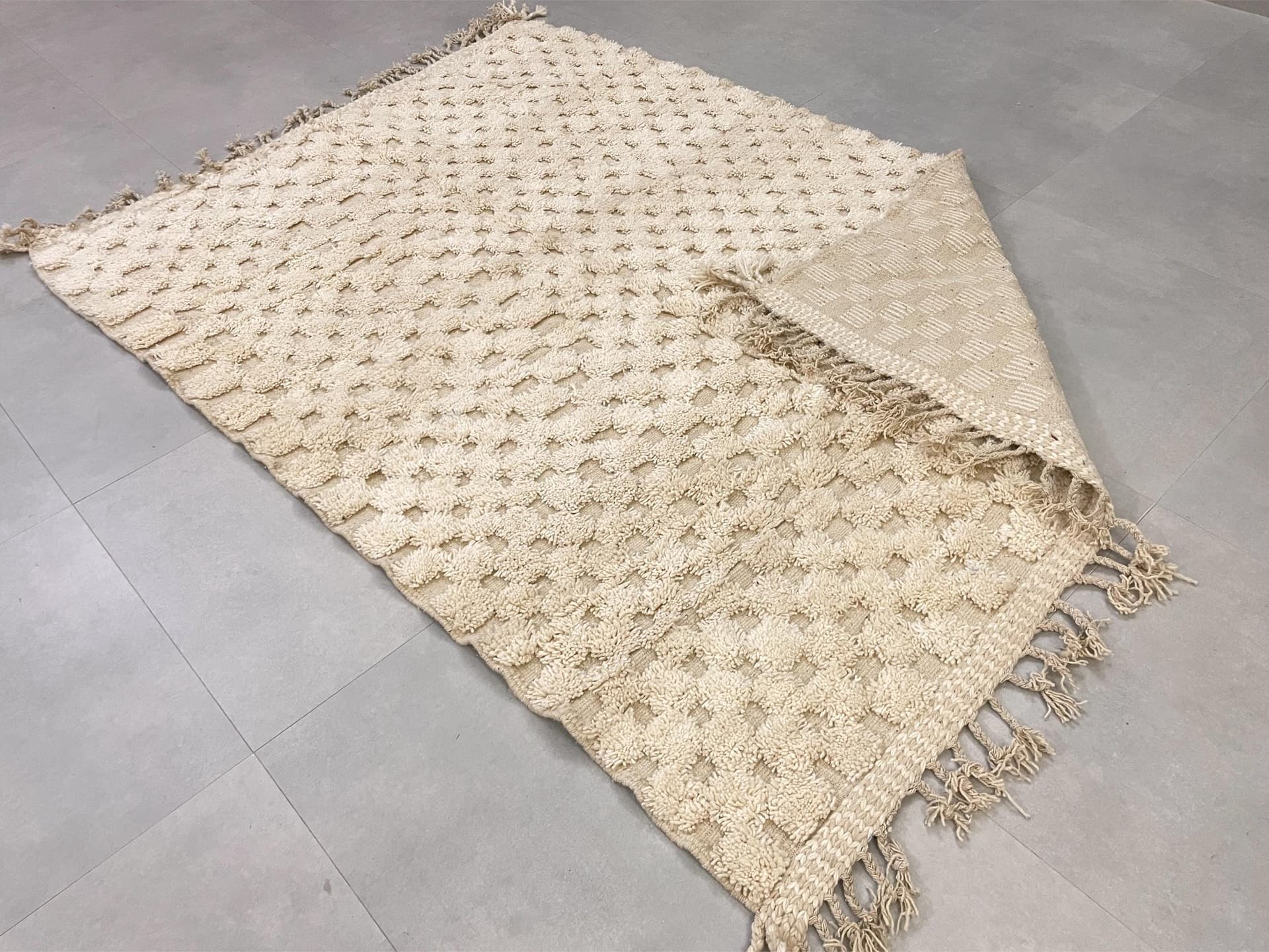 Ivory Checkered Beni Ourain Rug
