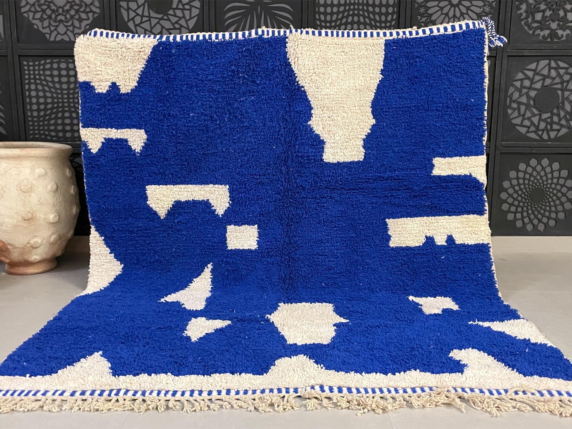Blue Ivory Splash Beni Ourain Rug