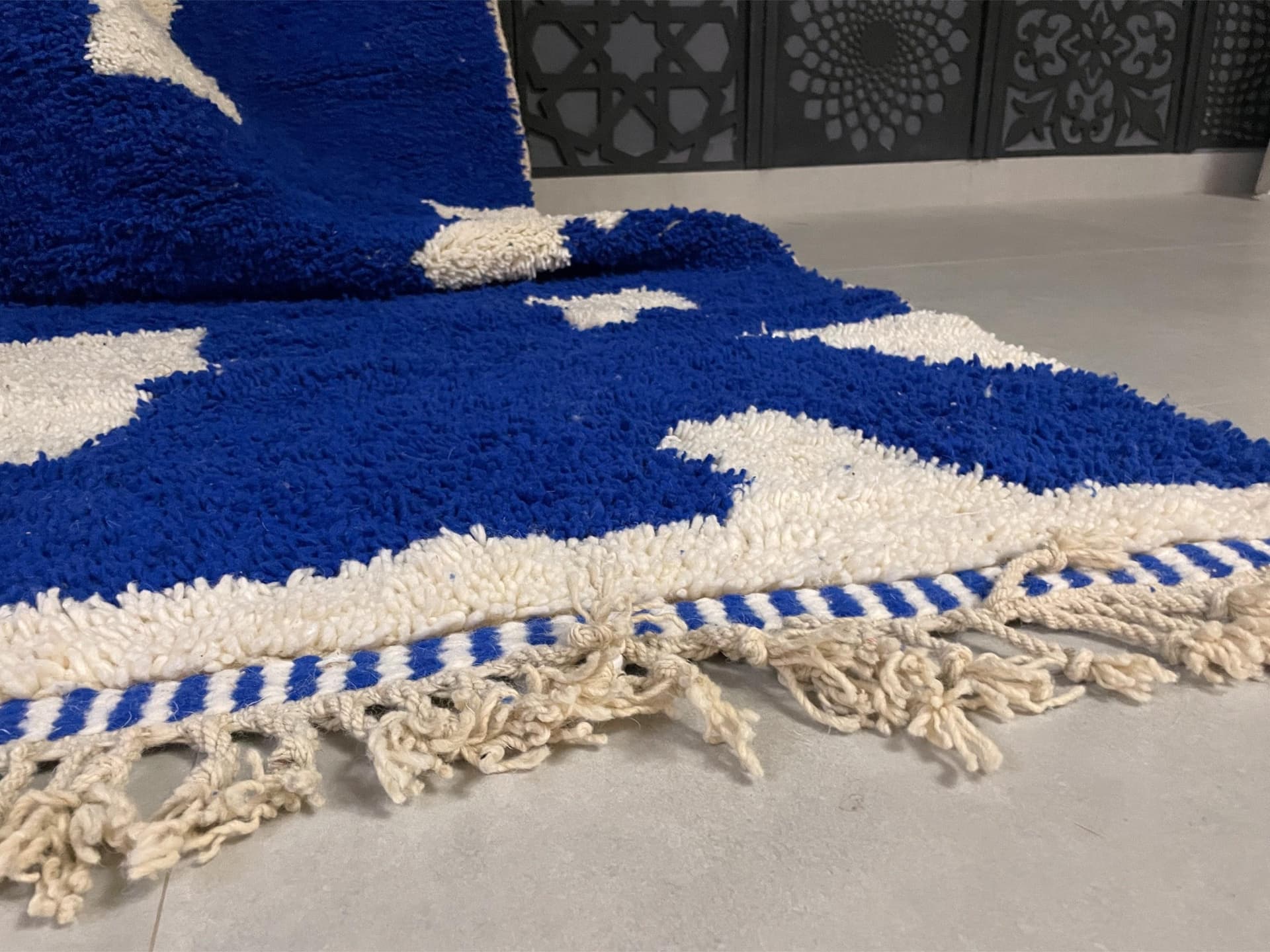 Blue Ivory Splash Beni Ourain Rug