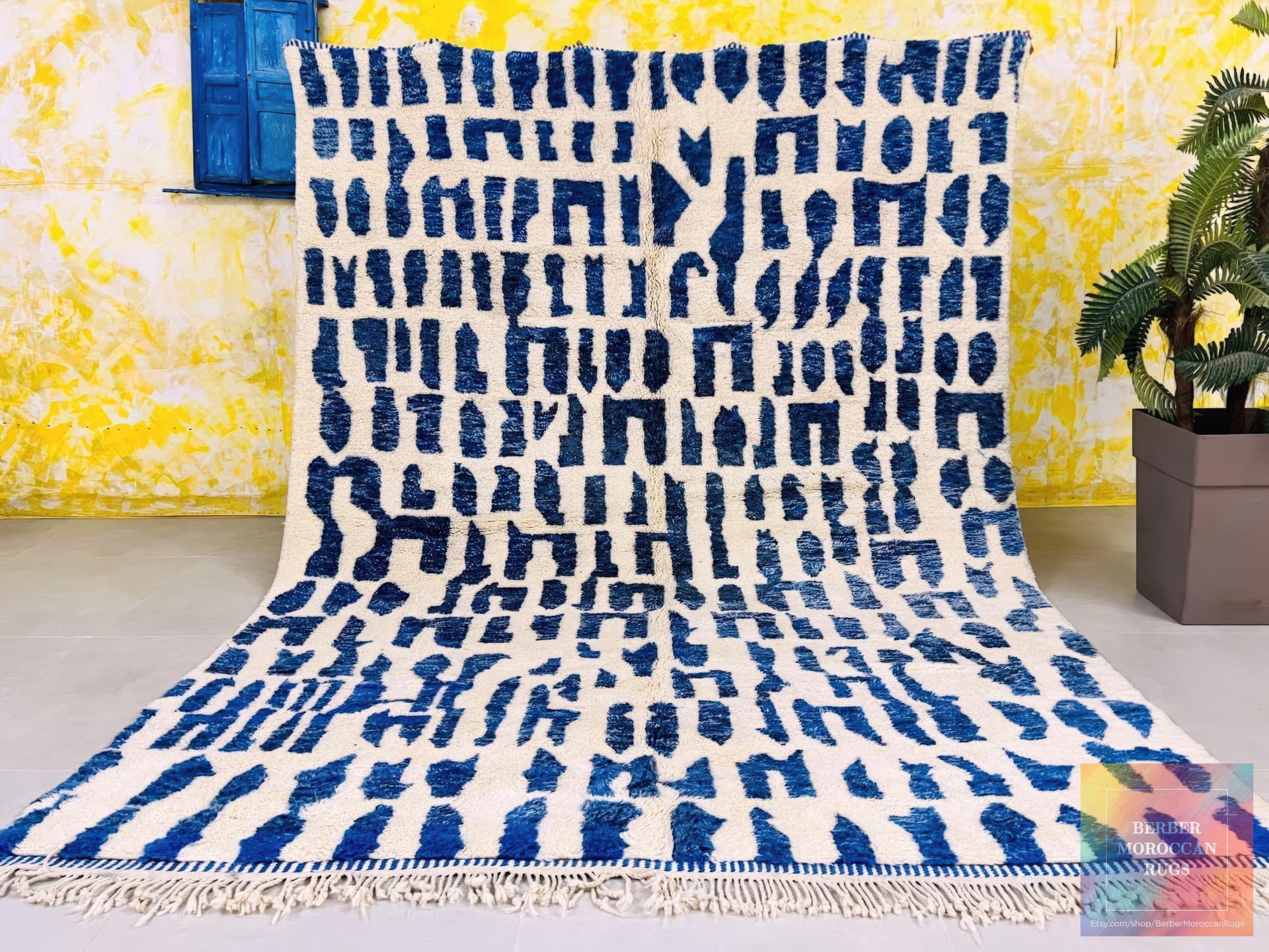 Blue Brushstroke Beni Ourain Rug