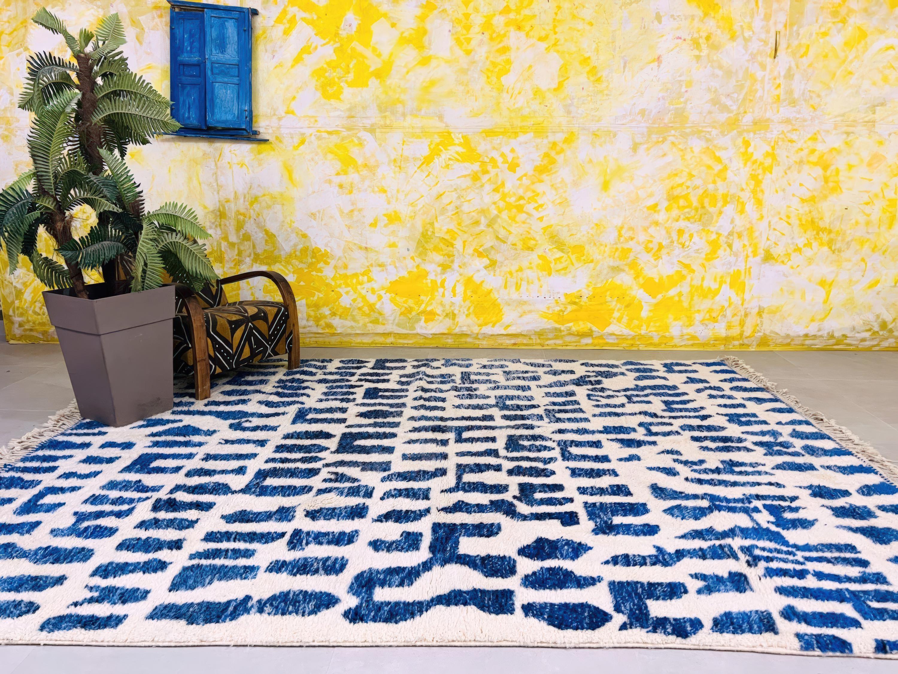 Blue Brushstroke Beni Ourain Rug
