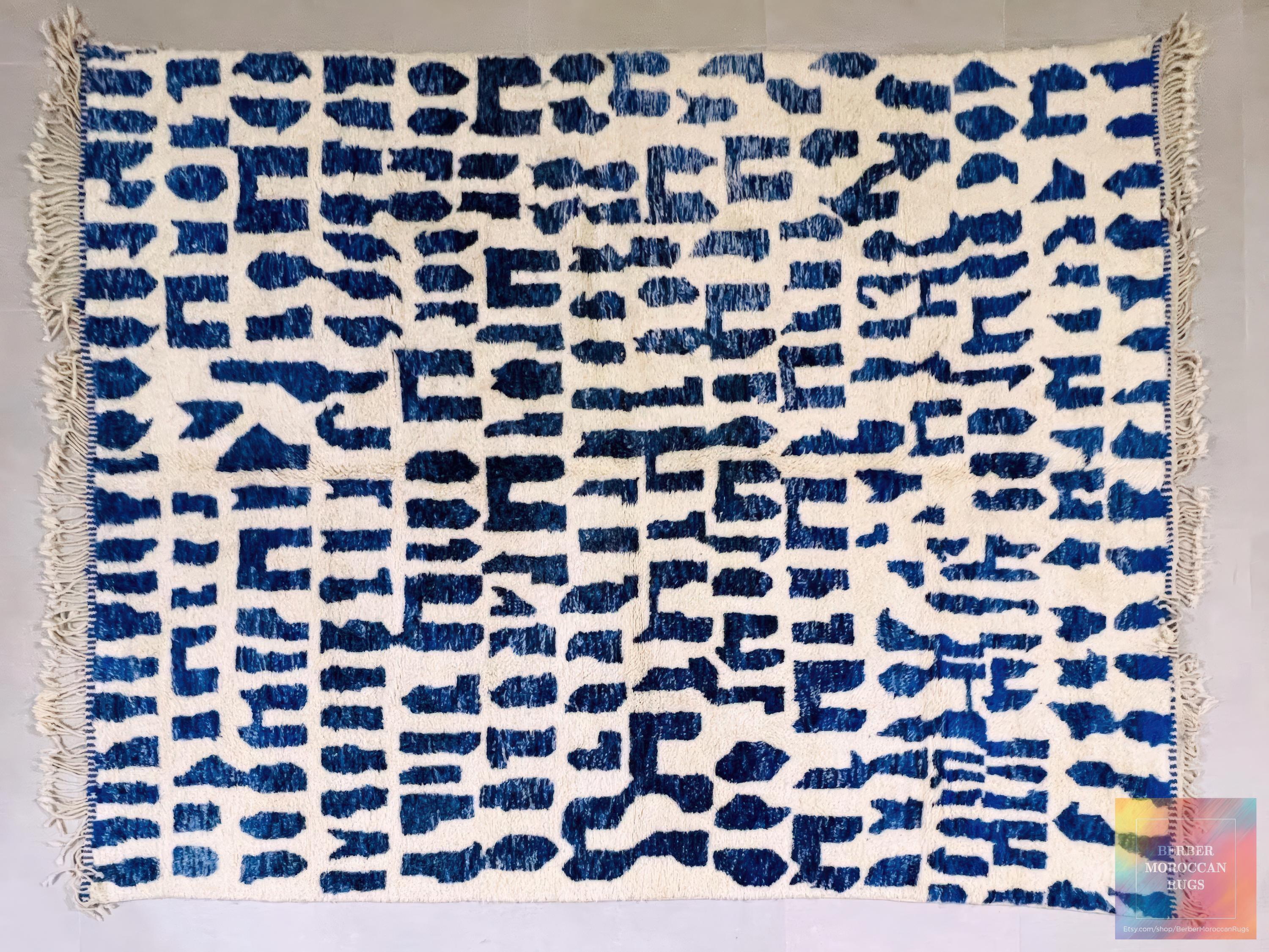 Blue Brushstroke Beni Ourain Rug
