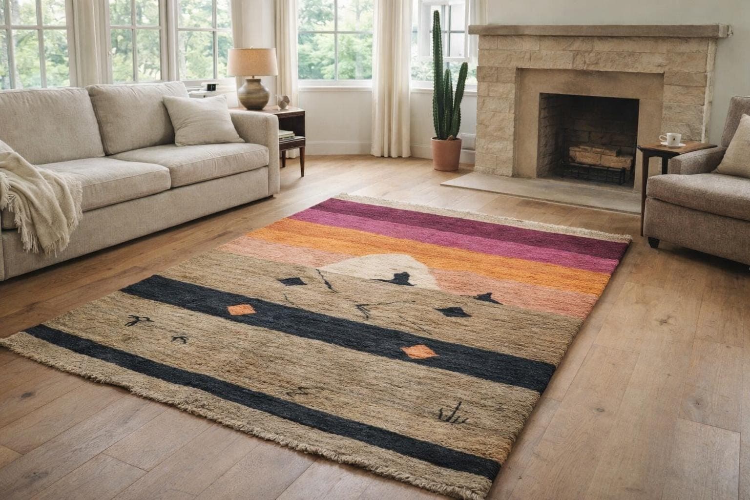 Neutral Sunset Stripe Kilim Rug