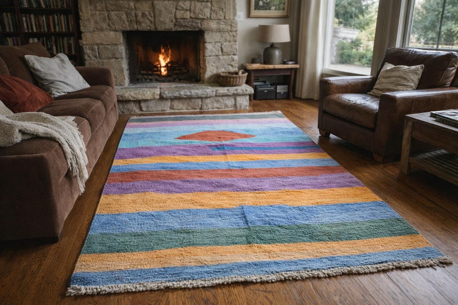 Multicolor Striped Diamond Kilim Rug