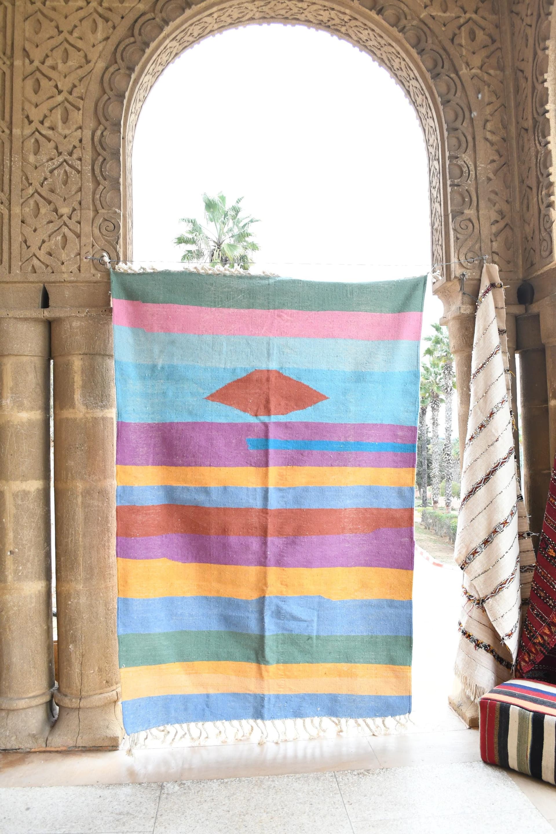 Multicolor Striped Diamond Kilim Rug
