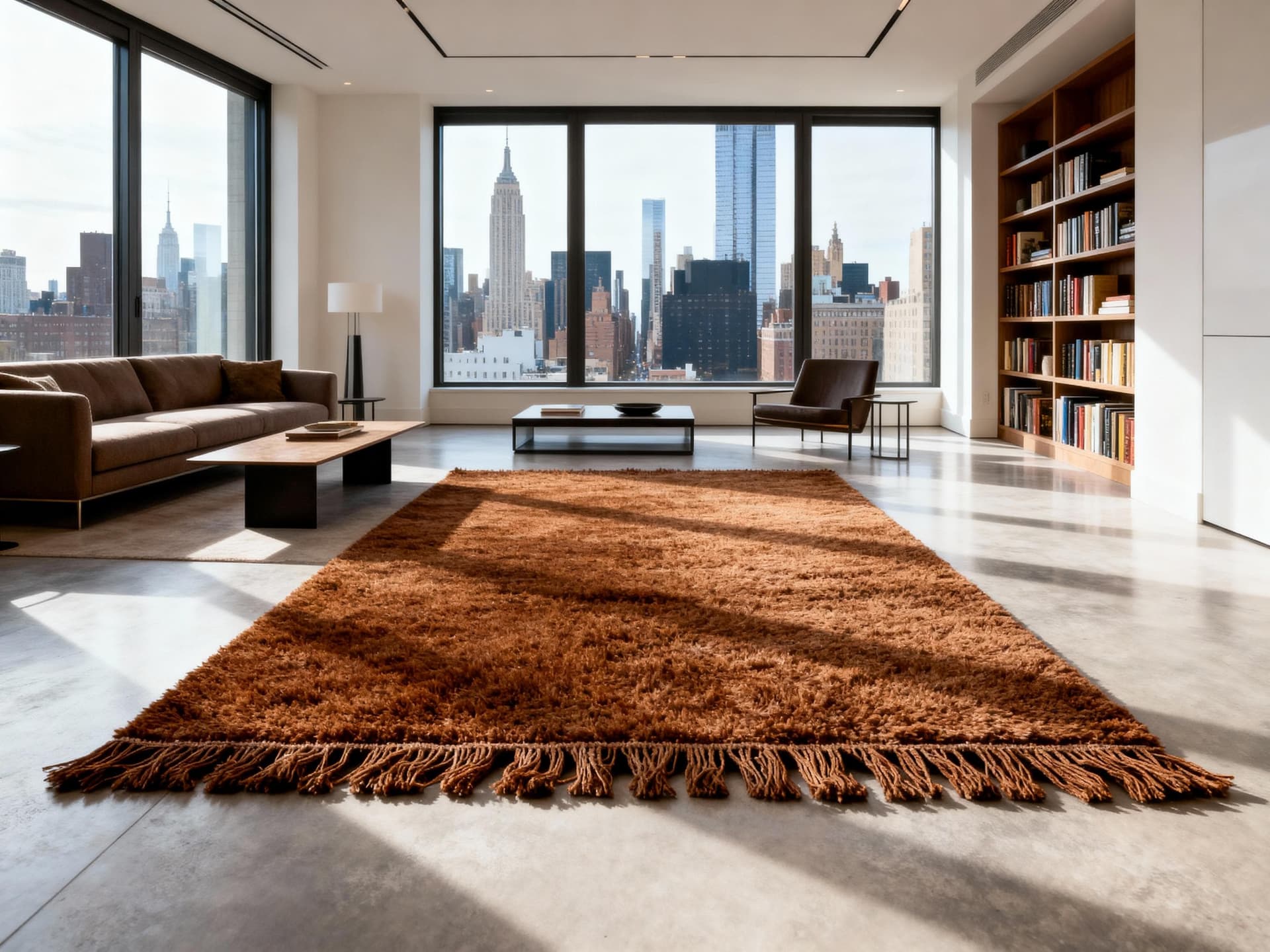 Brown Fringed Shag Rug