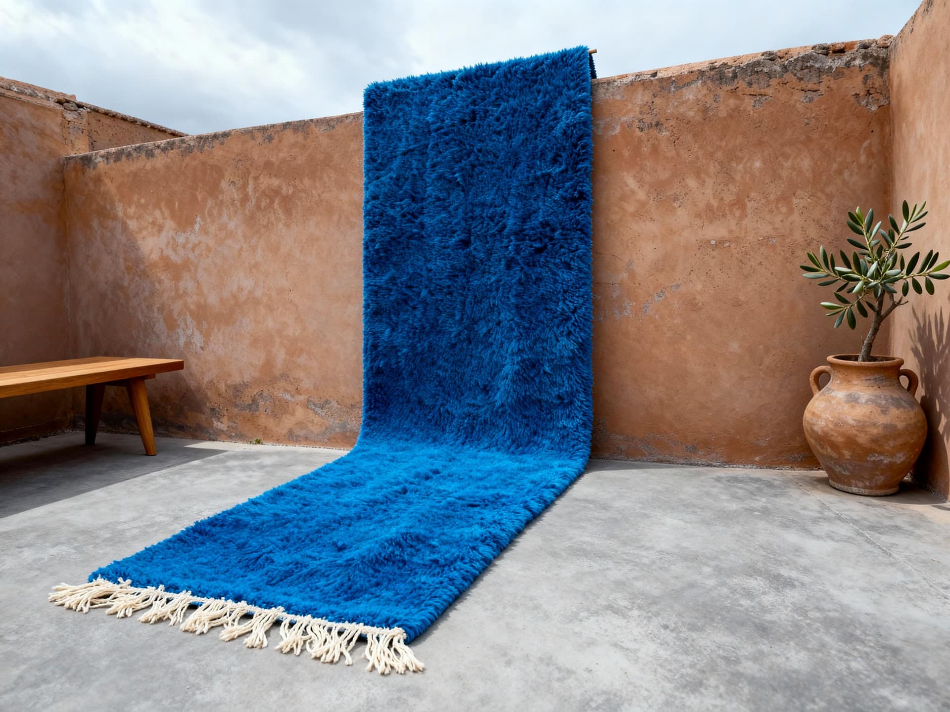Blue Fringed Shag Rug