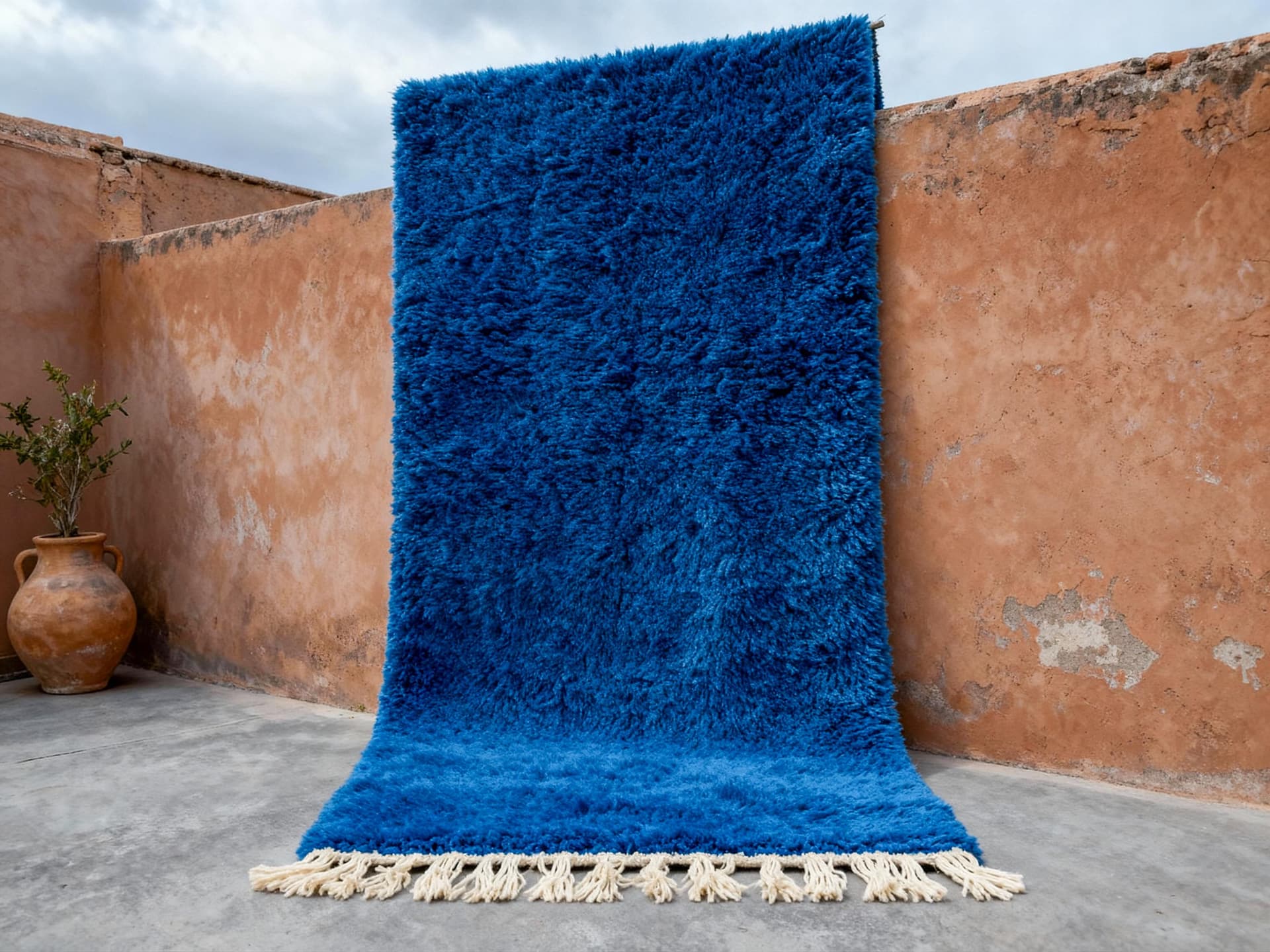 Blue Fringed Shag Rug