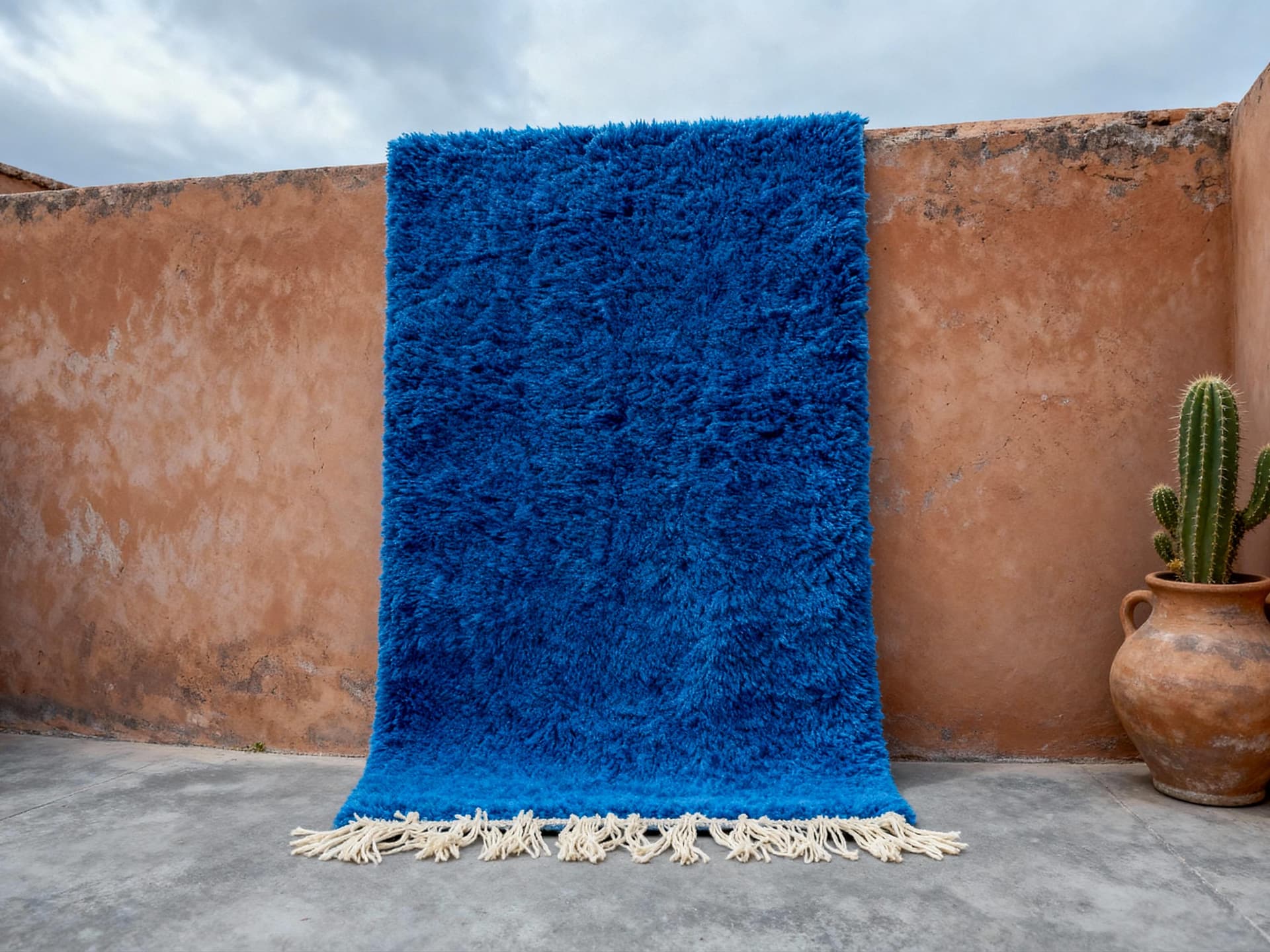 Blue Fringed Shag Rug