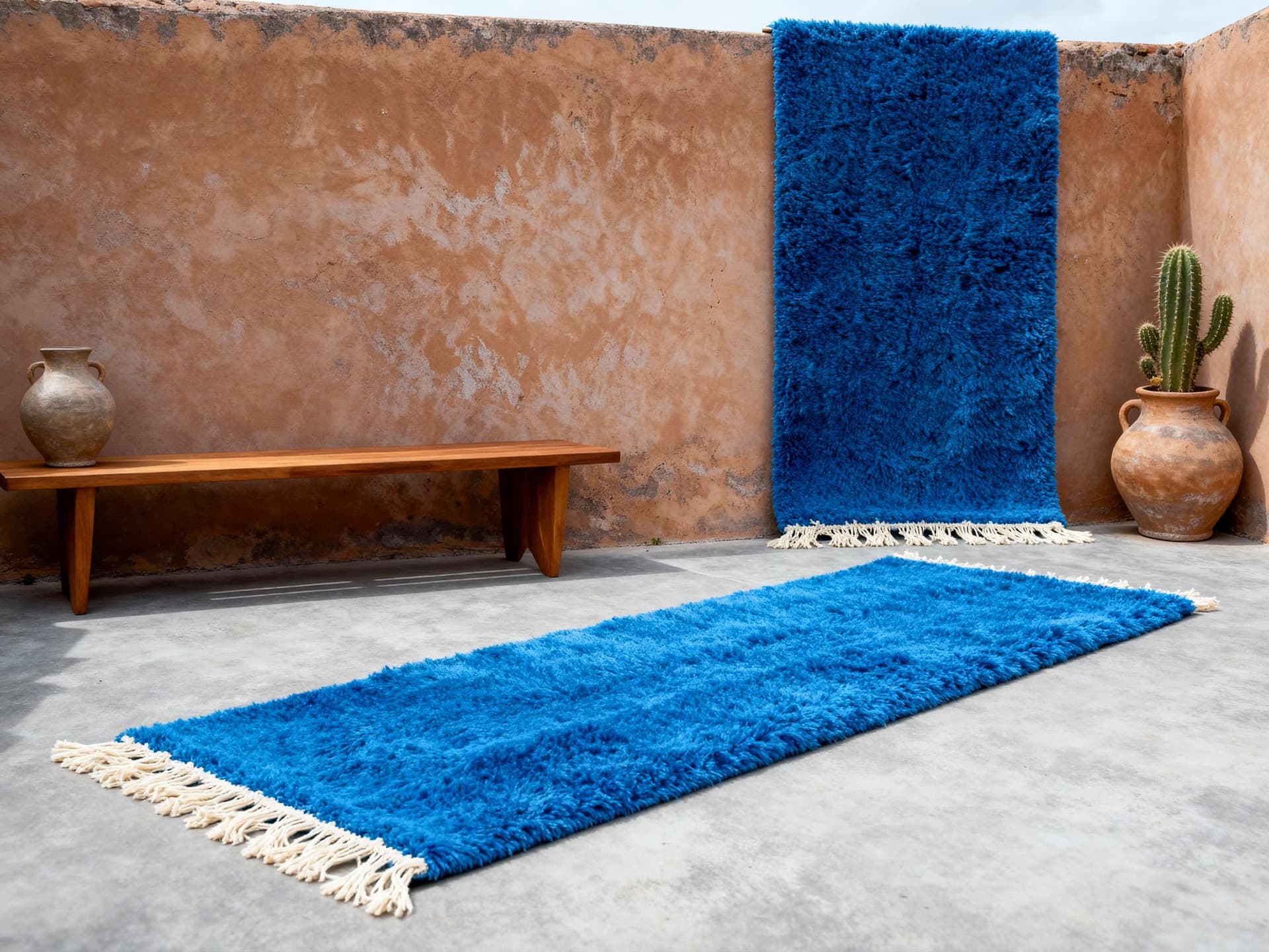 Blue Fringed Shag Rug